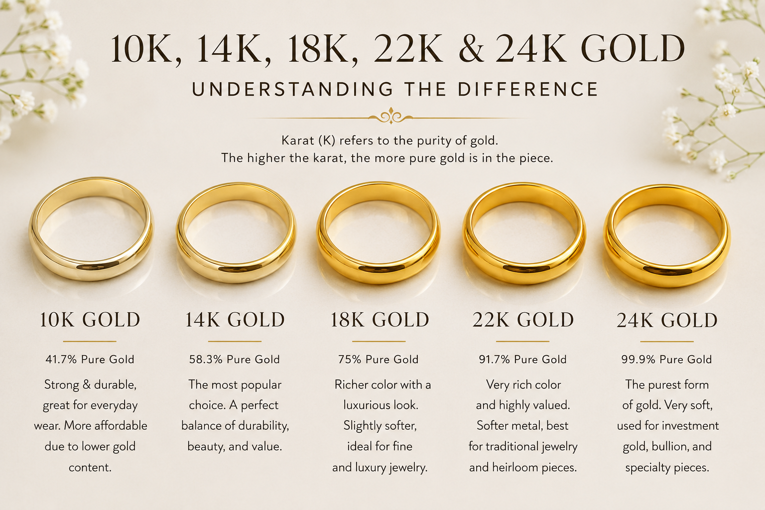 Gold Karat Guide: 10K vs 14K vs 18K vs 22K vs 24K