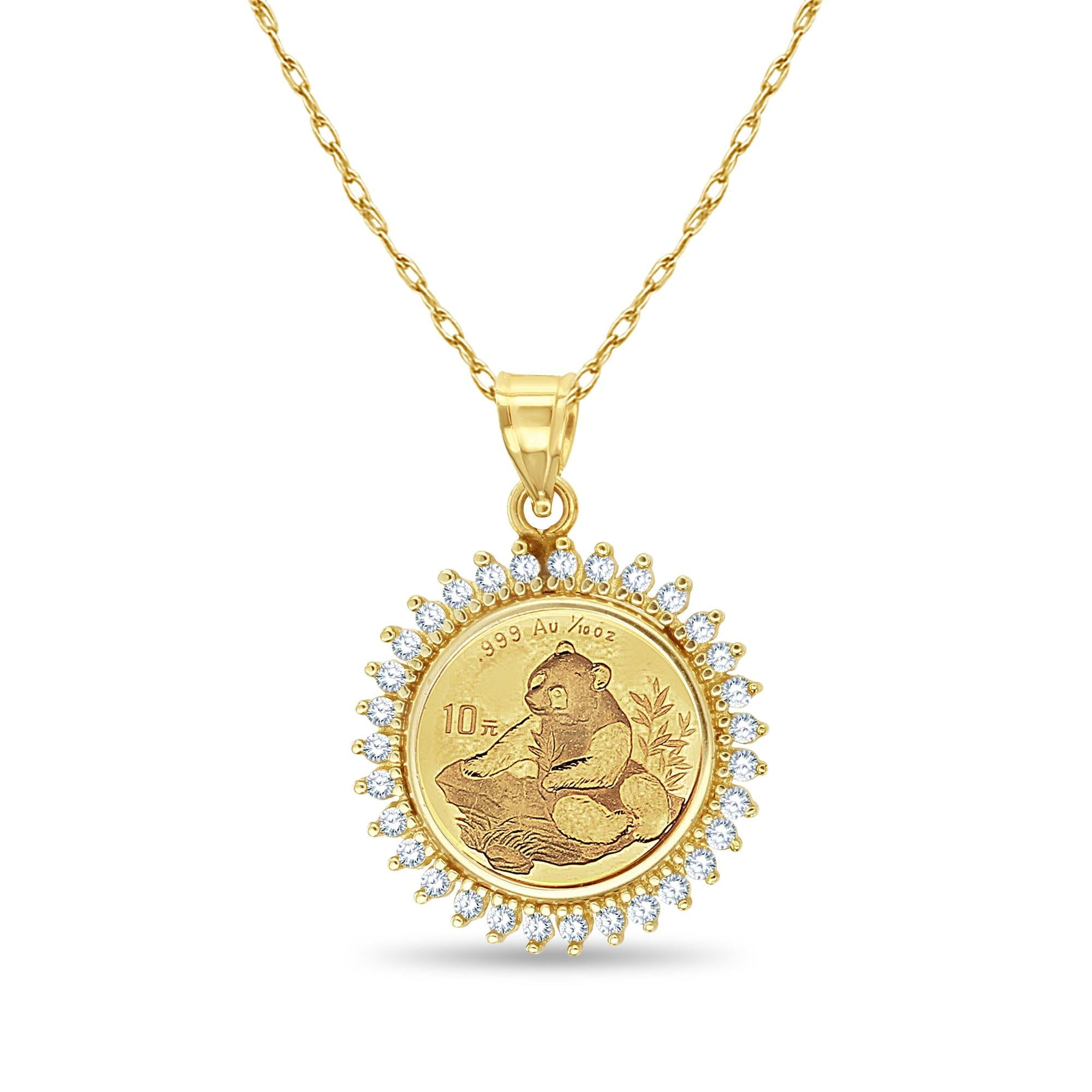 1/10OZ Chinese Panda Gold Coin Diamond Halo Necklace