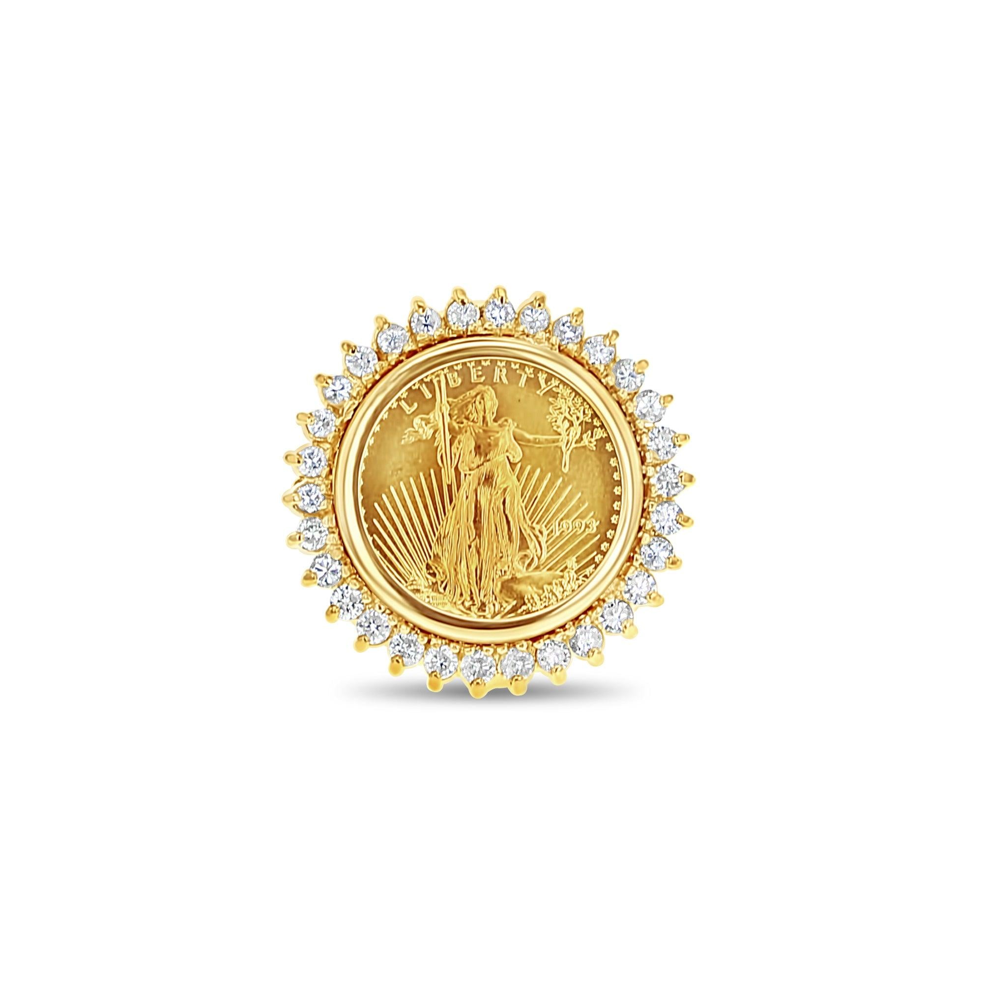 1/10OZ Fine Gold Lady Liberty Coin Ring with Diamond Halo