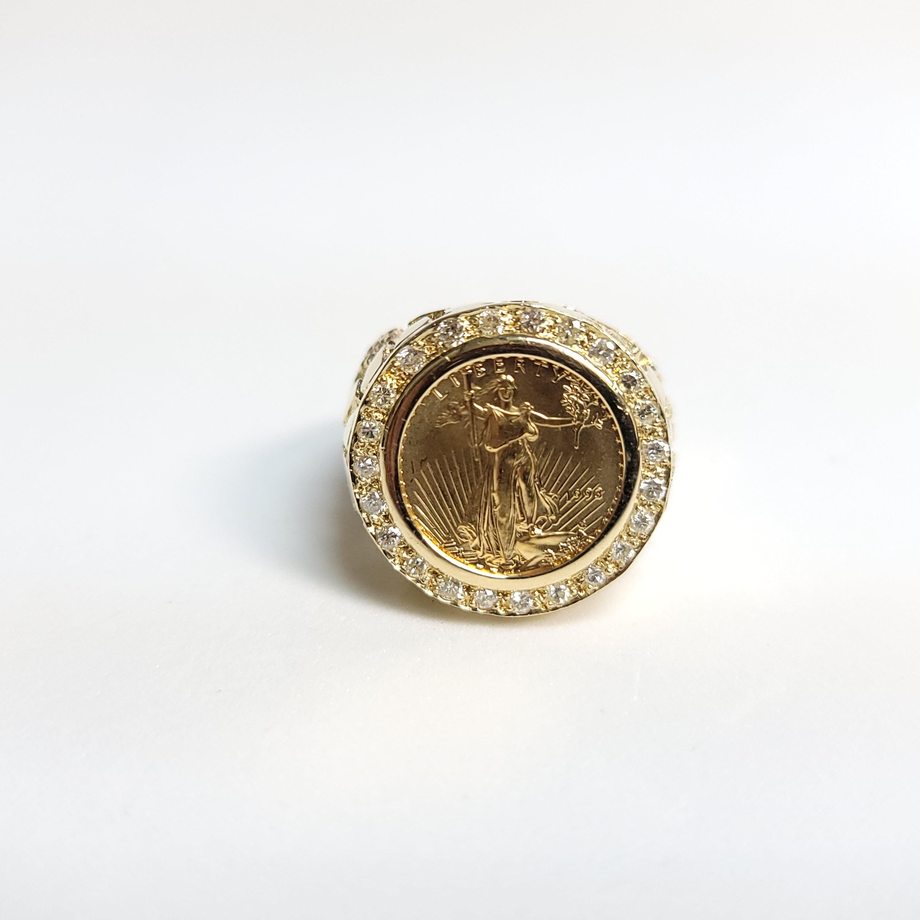 1/10OZ Lady Liberty Diamond Coin Ring with Nugget Band