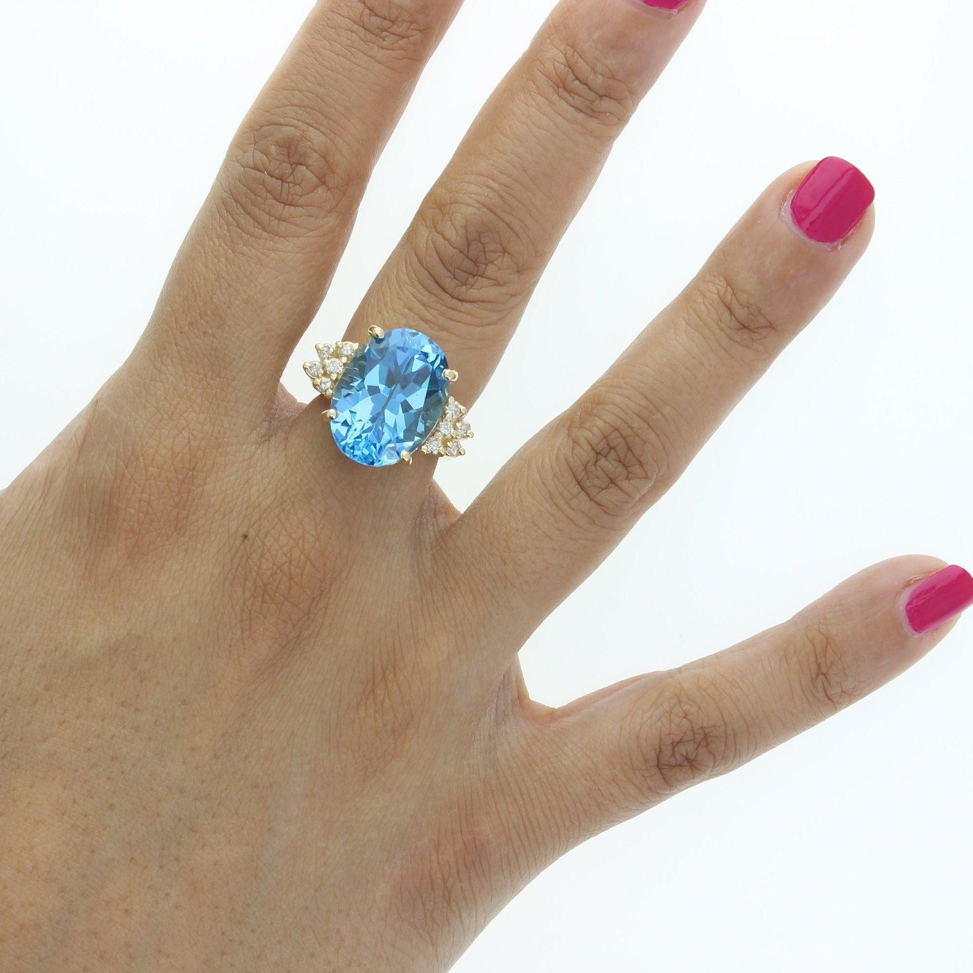 11 Carat Blue Topaz Diamond Cocktail Ring