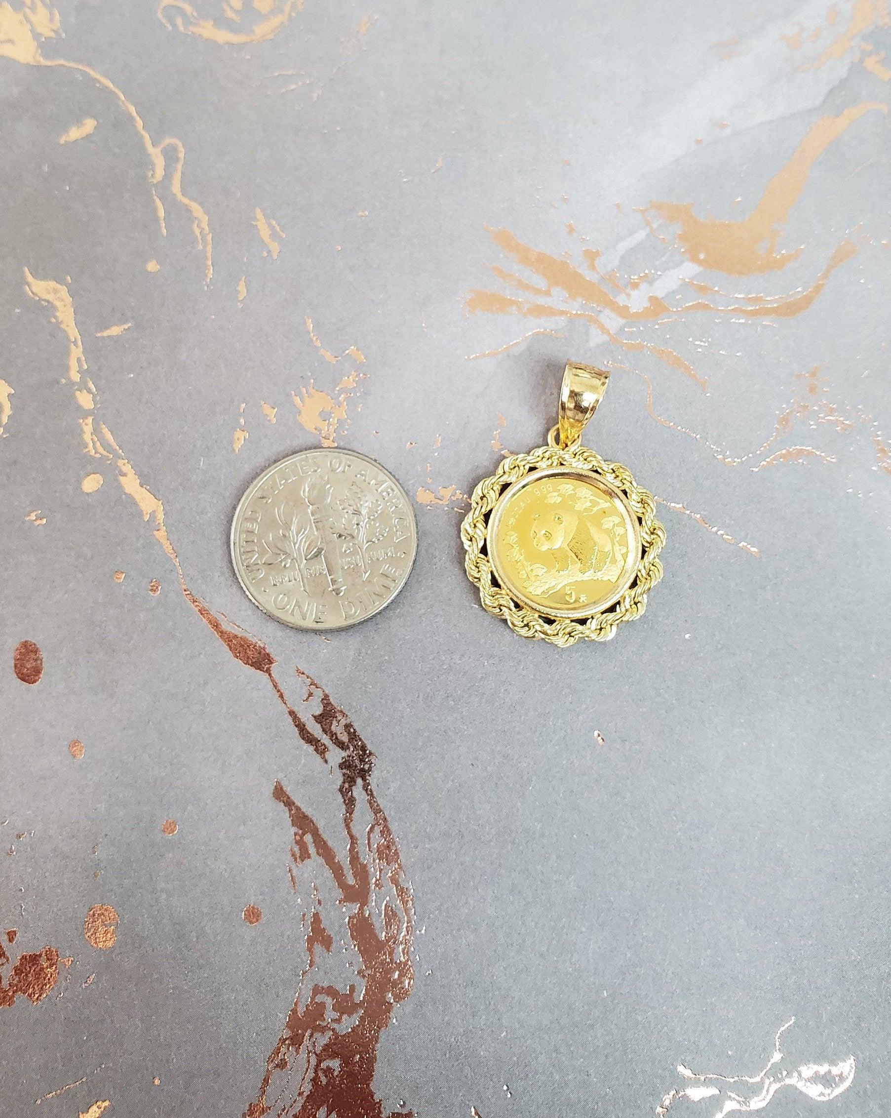 1/20OZ Fine Gold Panda Coin Necklace with Rope Bezel