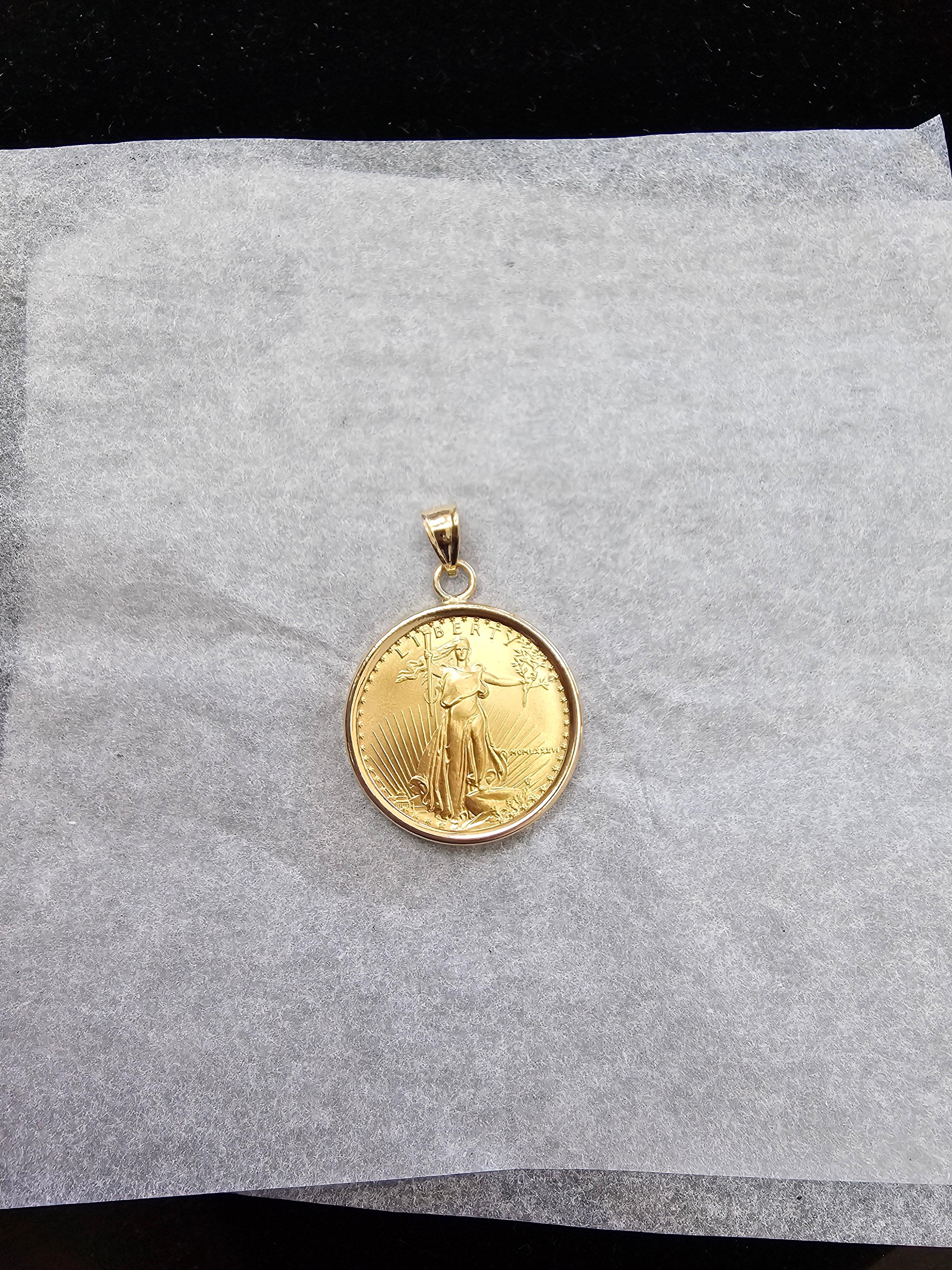 1/4OZ Lady Liberty Flying Eagle Coin Necklace with Polished Bezel