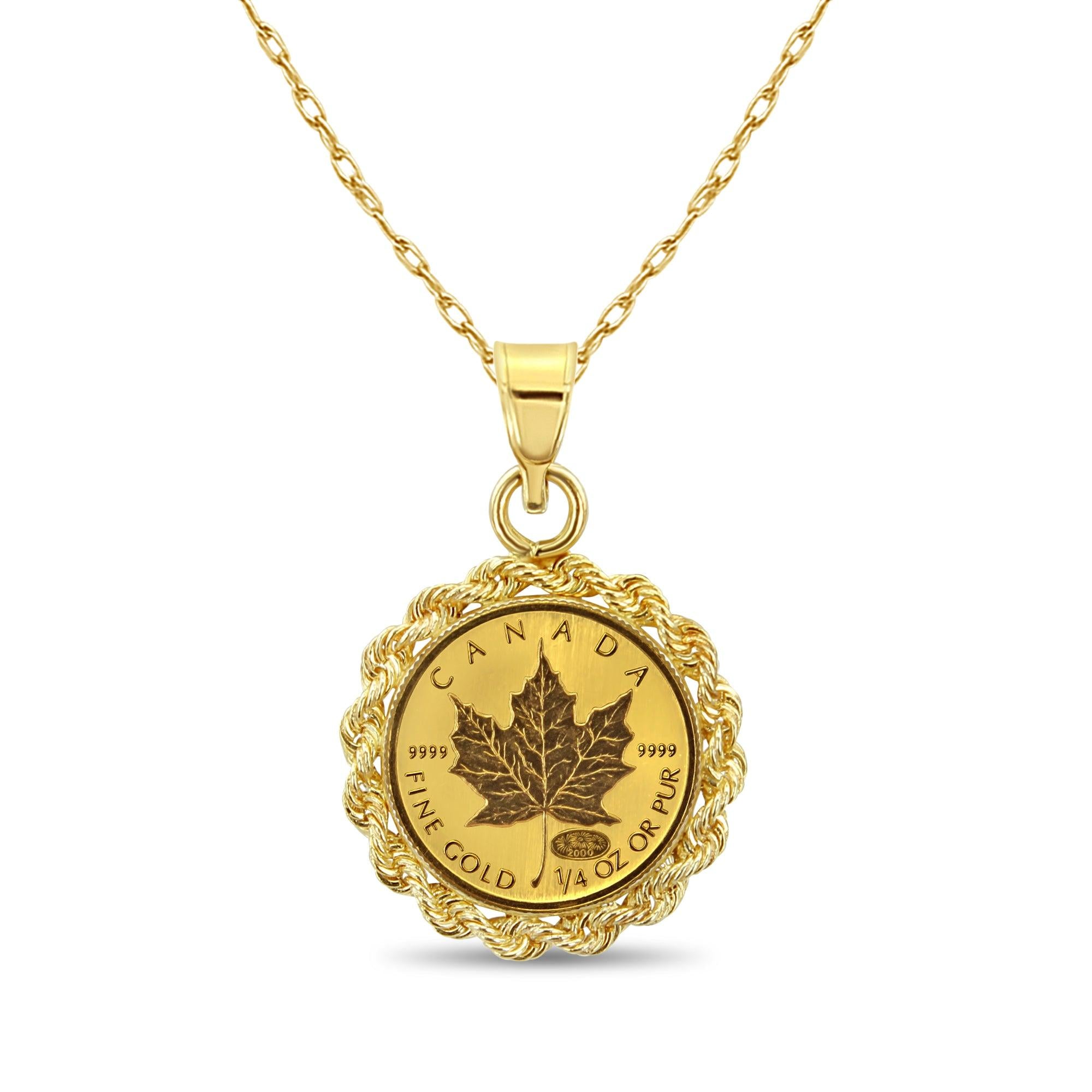 1/4OZ Canadian Maple Leaf Necklace with Rope Bezel