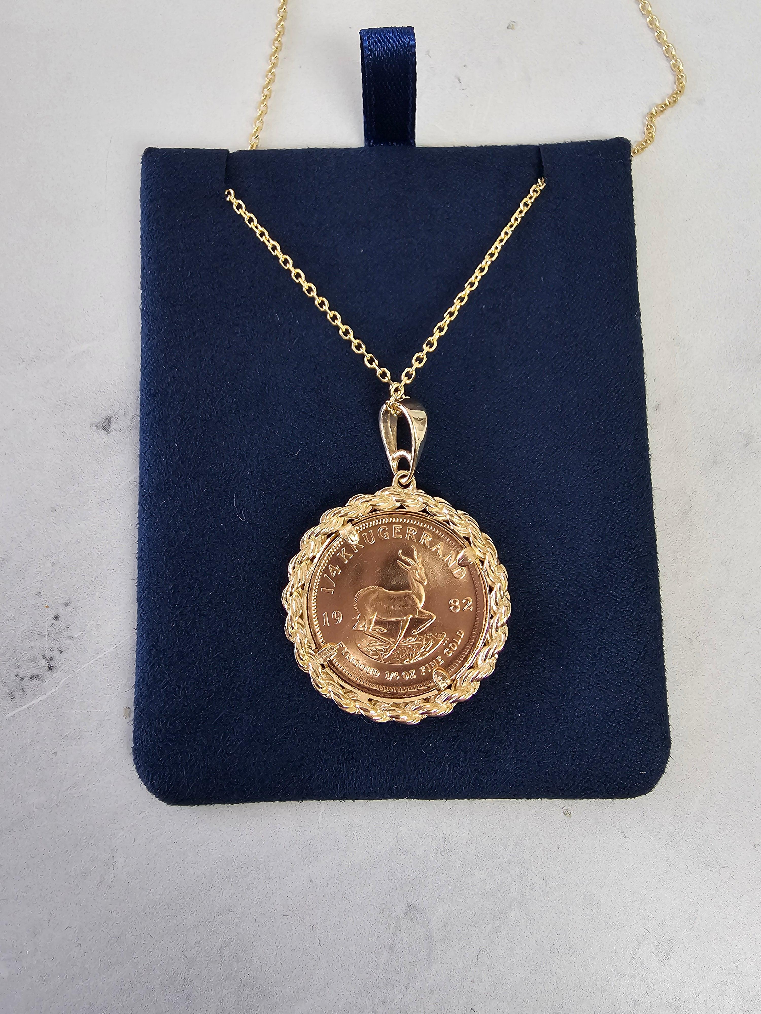 1/4OZ South African Krugerrand Coin Necklace with Rope Halo