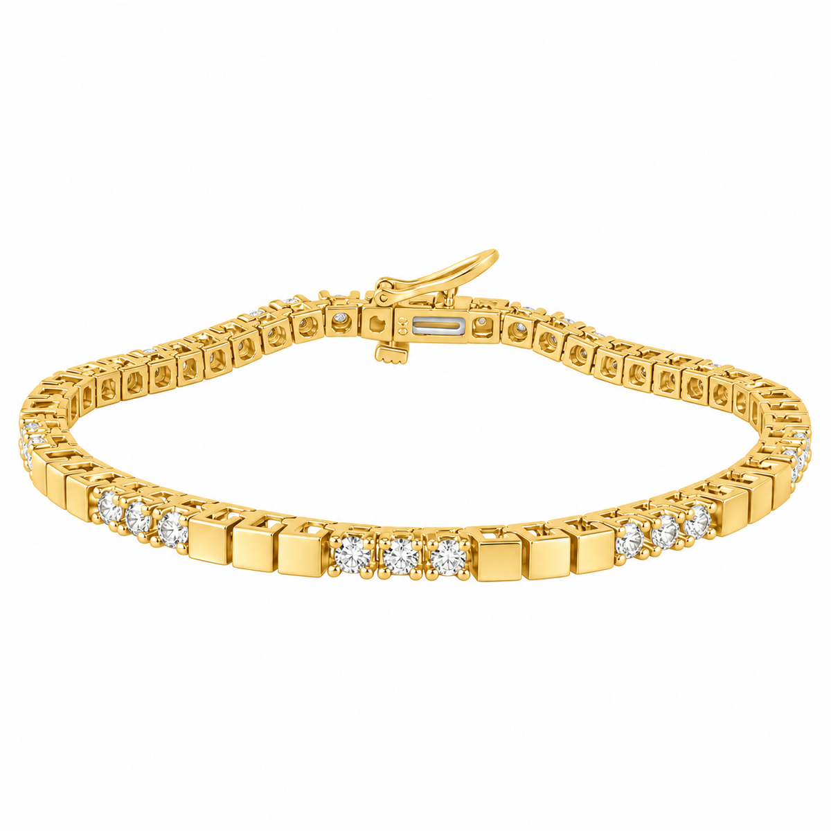 Pulsera de tenis con diamantes cuadrados pulidos en oro amarillo de 14 k