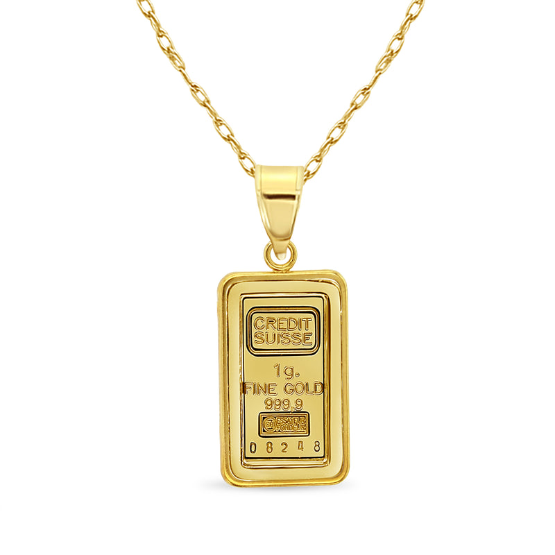 1 Gram Credit Suisse Gold Bar with Polished Bezel 14k Yellow Gold