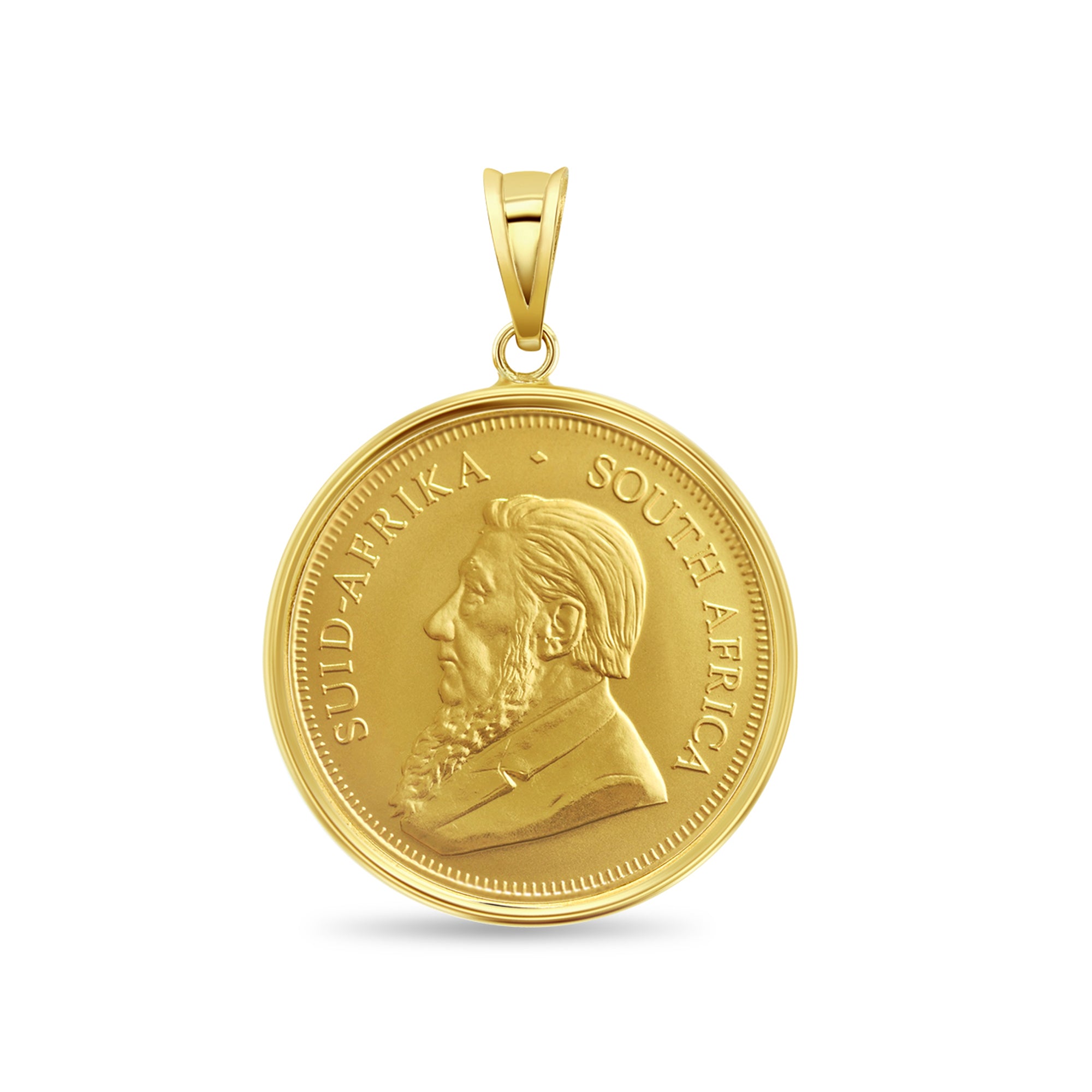 Collar con moneda Krugerrand sudafricana de oro fino de 1 oz con bisel pulido