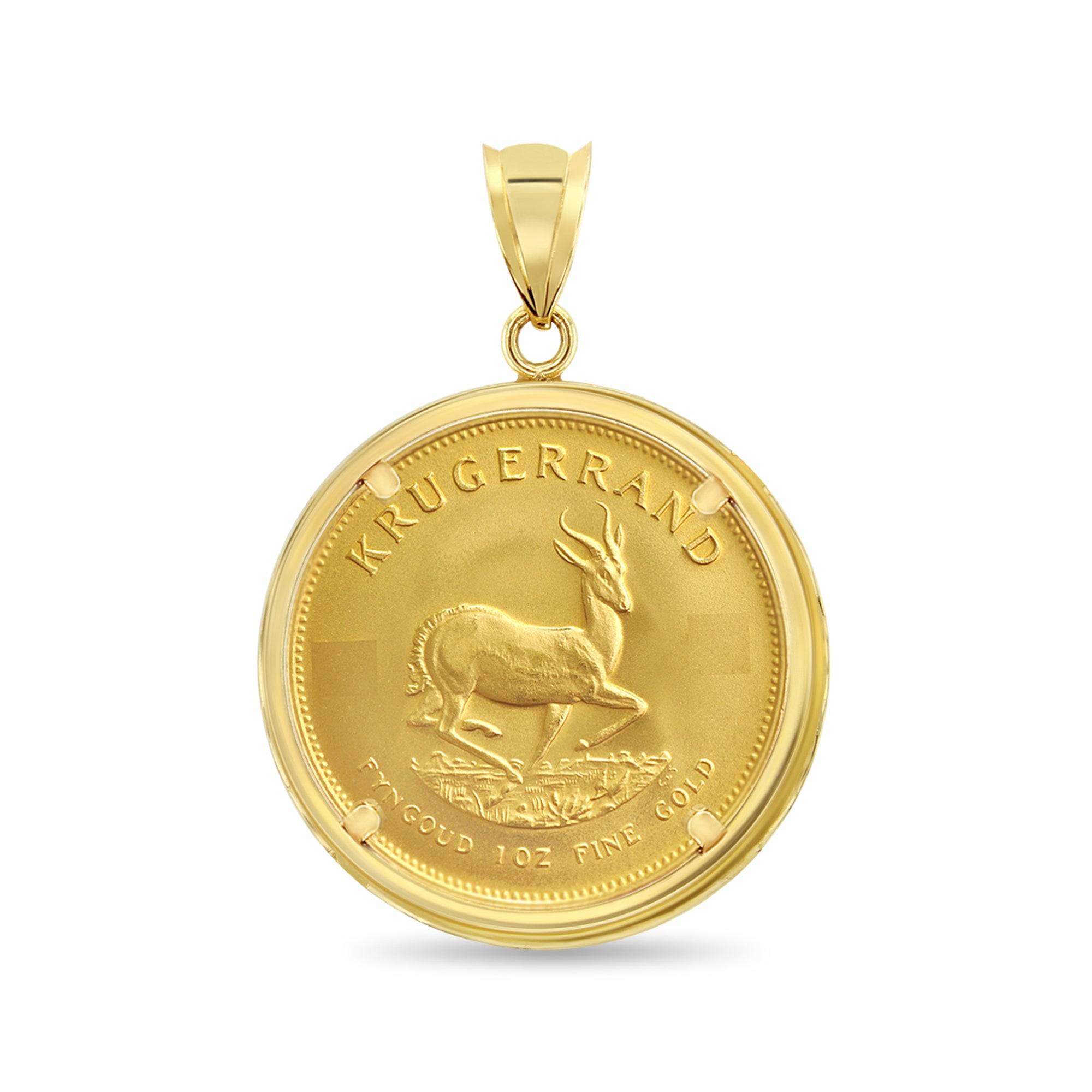 Collar con moneda Krugerrand sudafricana de oro fino de 1 oz con bisel pulido
