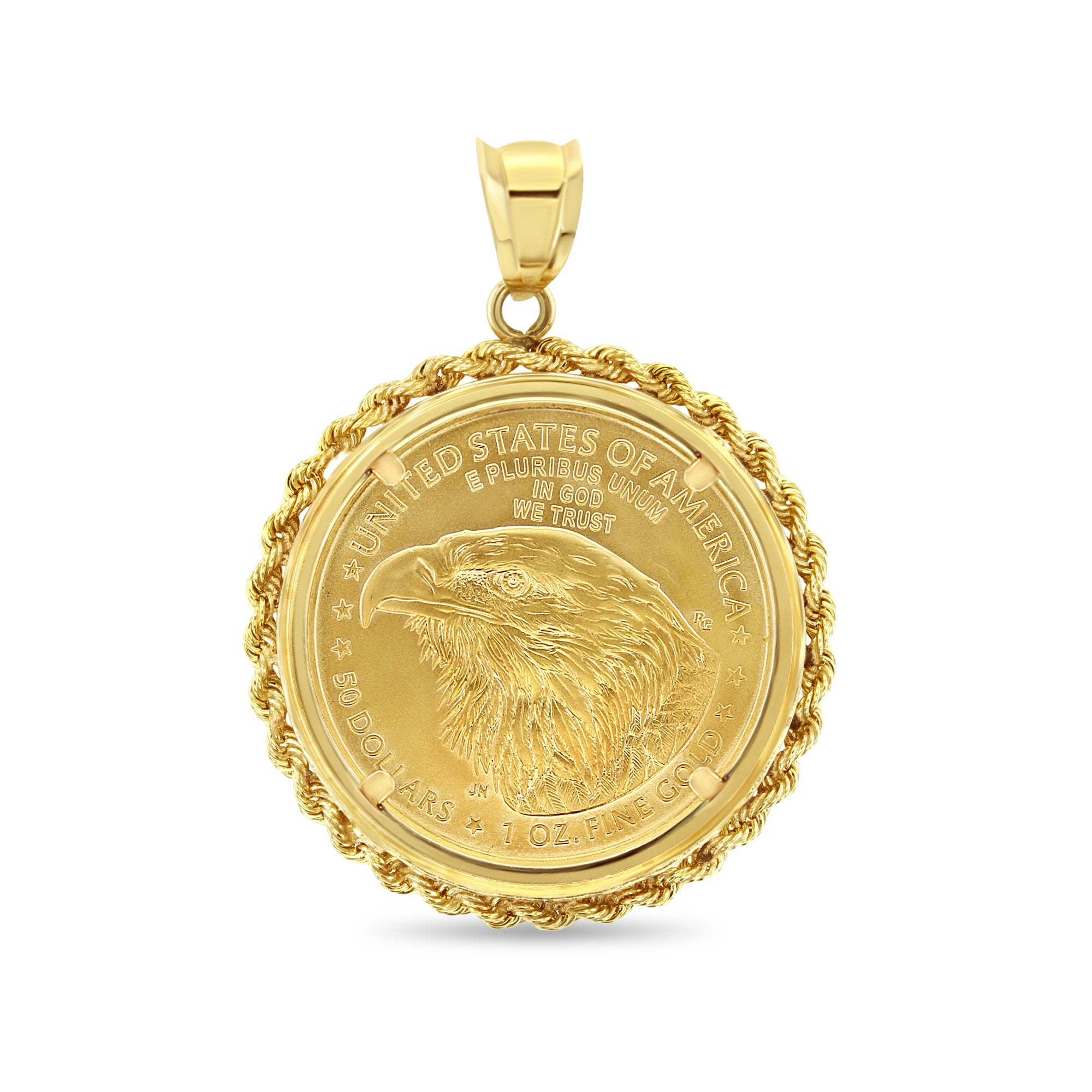 1OZ Fine Gold Lady Liberty Medallion Necklace Rope Halo