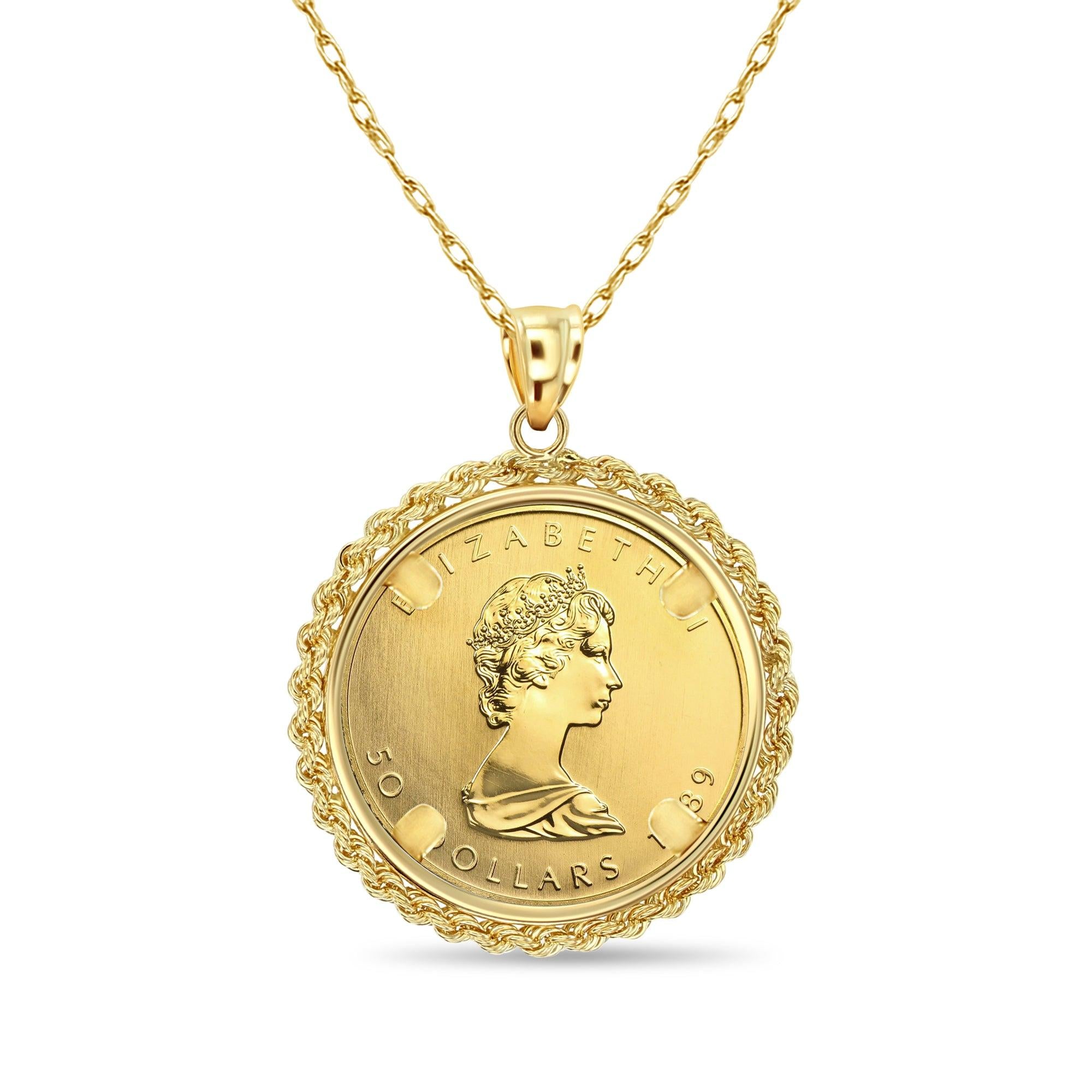 1OZ Canadian Maple Leaf Coin Necklace with Rope Halo
