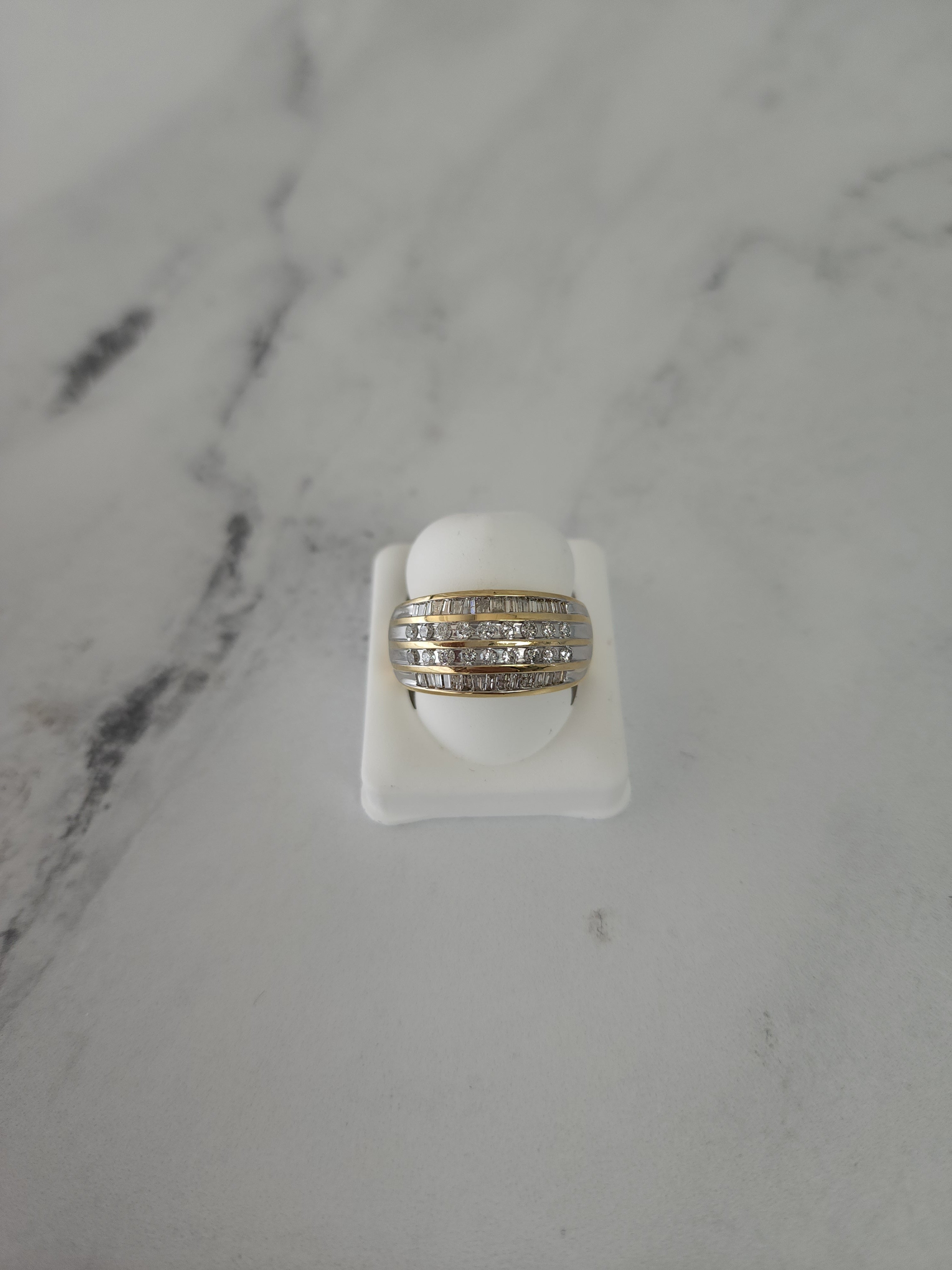 Alianza de boda vintage de cuatro filas de diamantes en oro de dos tonos de 14 k