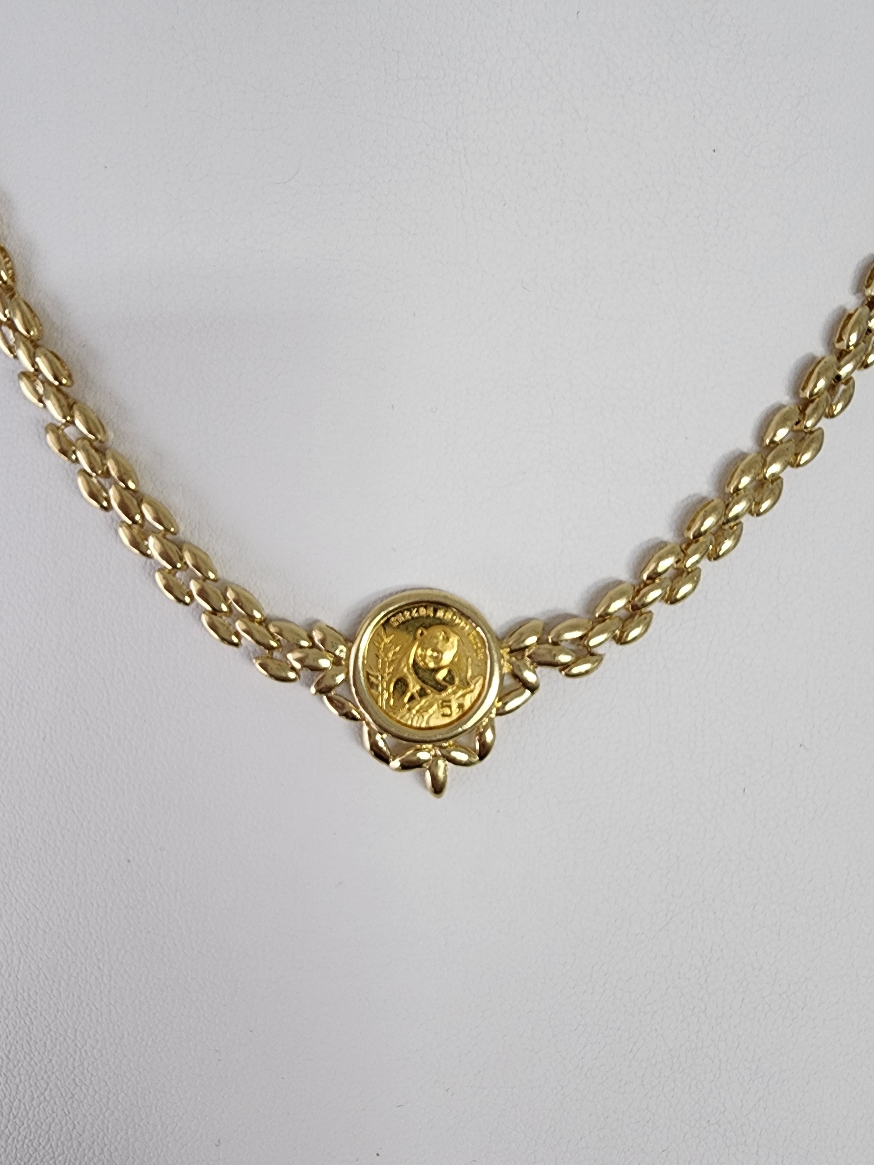 1/20OZ Panda Coin Necklace with 14k Yellow Gold Polished Link Chain