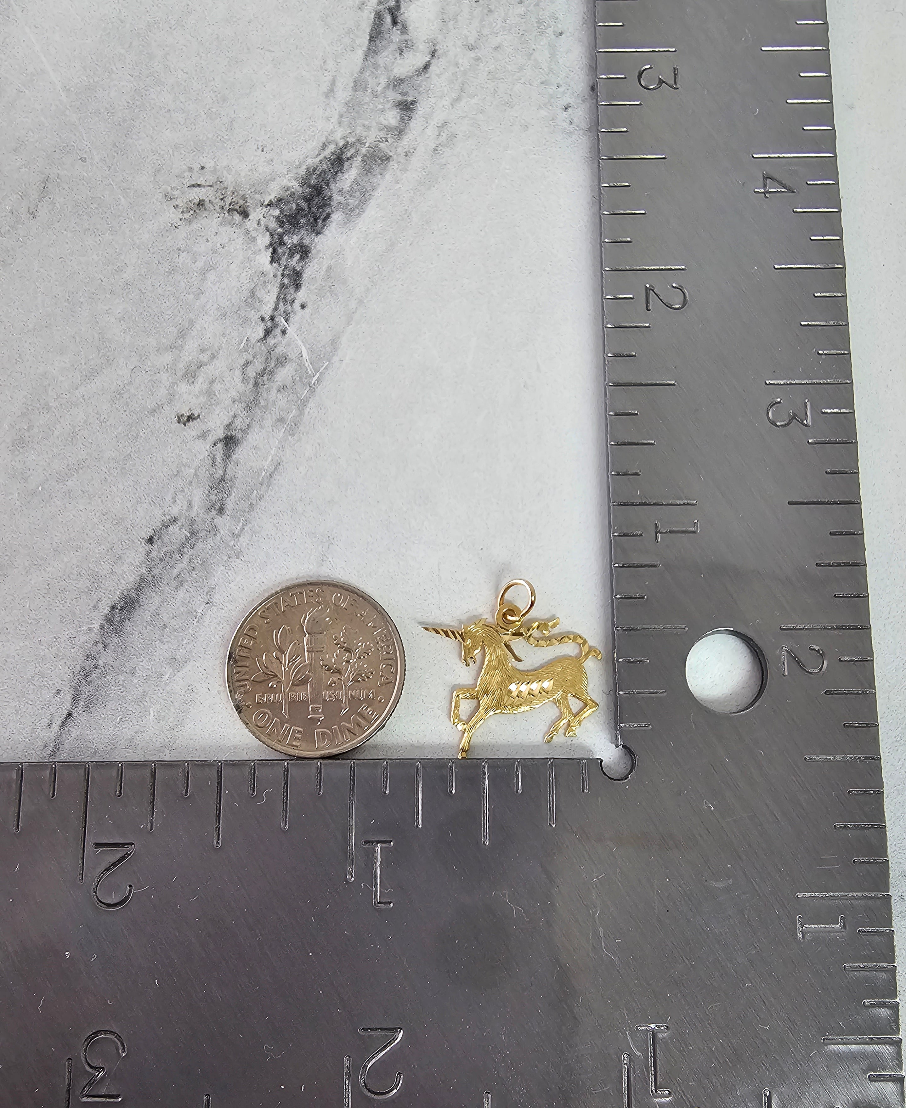 Unicorn Necklace with Diamond Cuts 14k Yellow Gold