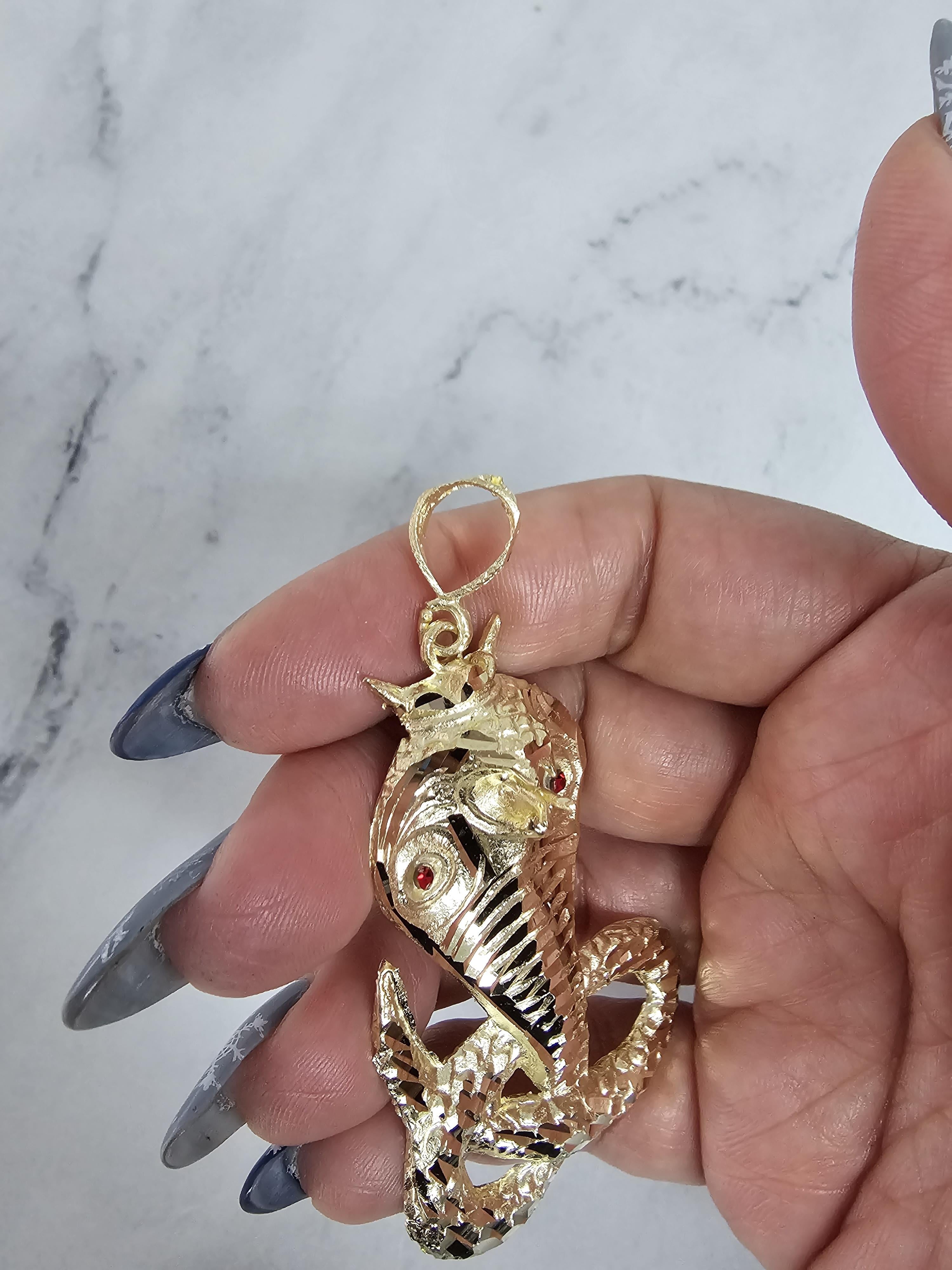Cobra Snake Gold Necklace with Ruby accents 10K Yellow Gold