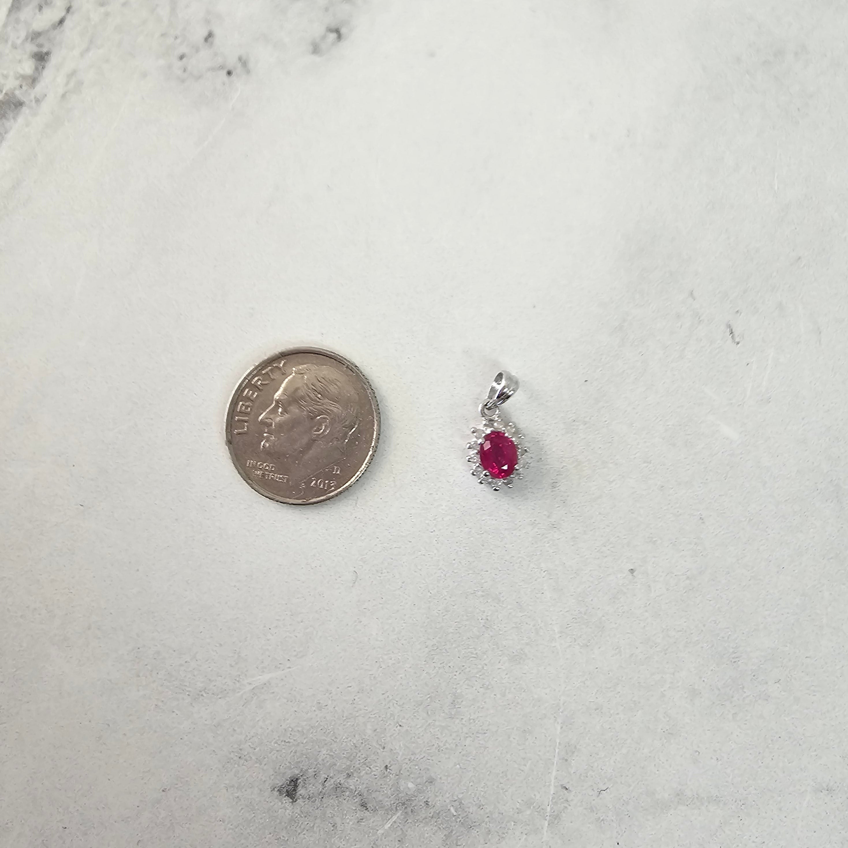 Oval Ruby Diamond Halo Necklace 14k White Gold