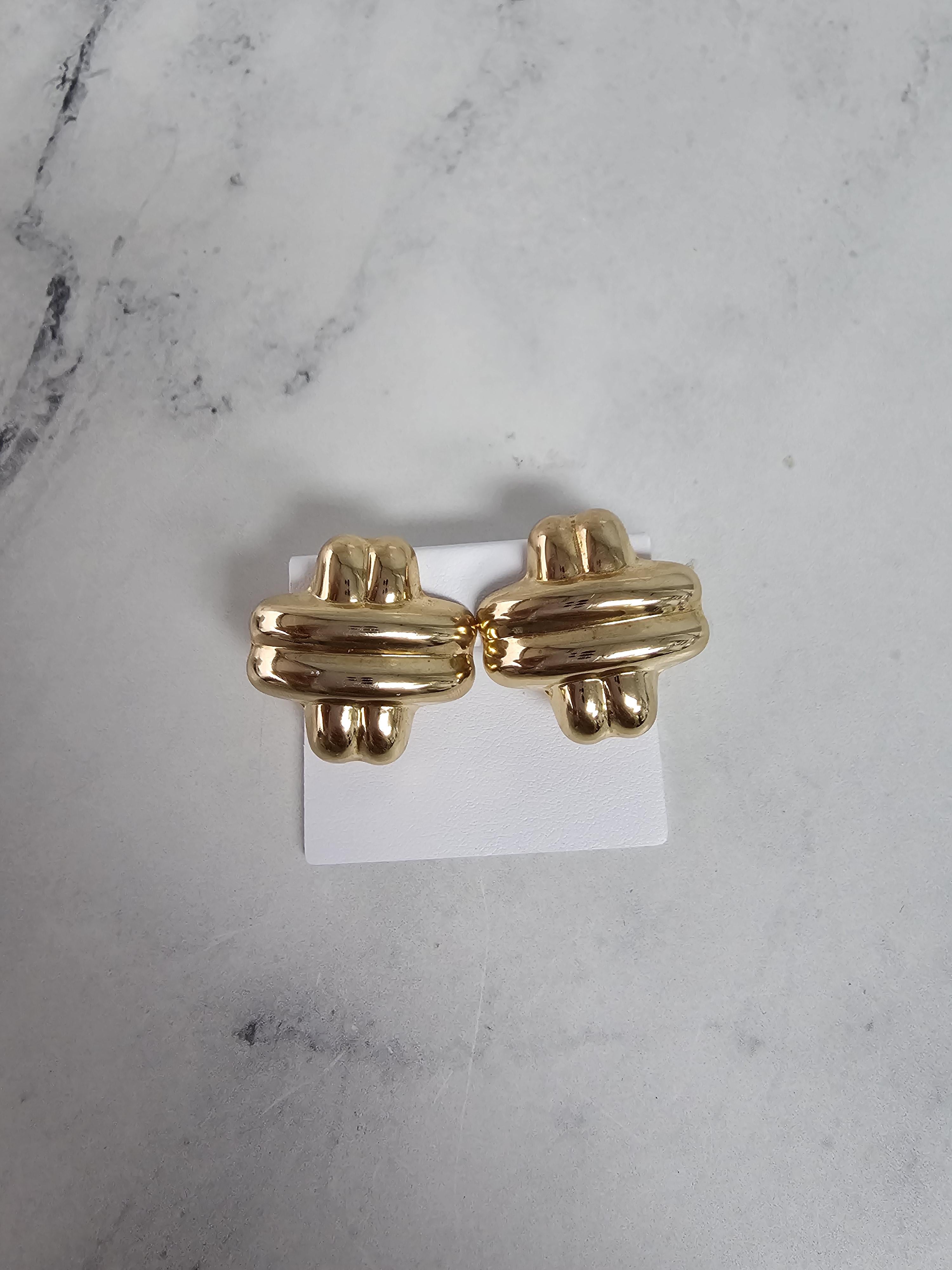 Cross Shaped 14k Yellow Gold Omega Clip-On Earrings