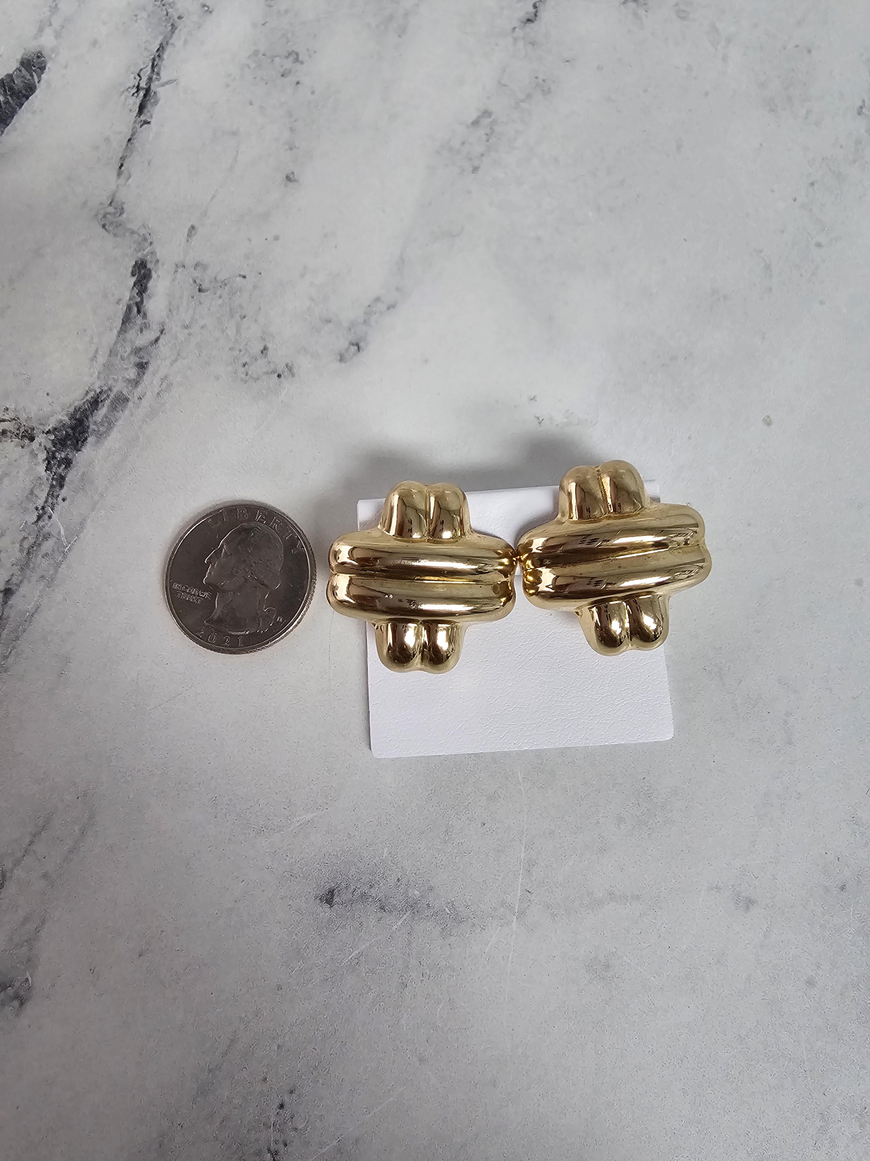 Cross Shaped 14k Yellow Gold Omega Clip-On Earrings