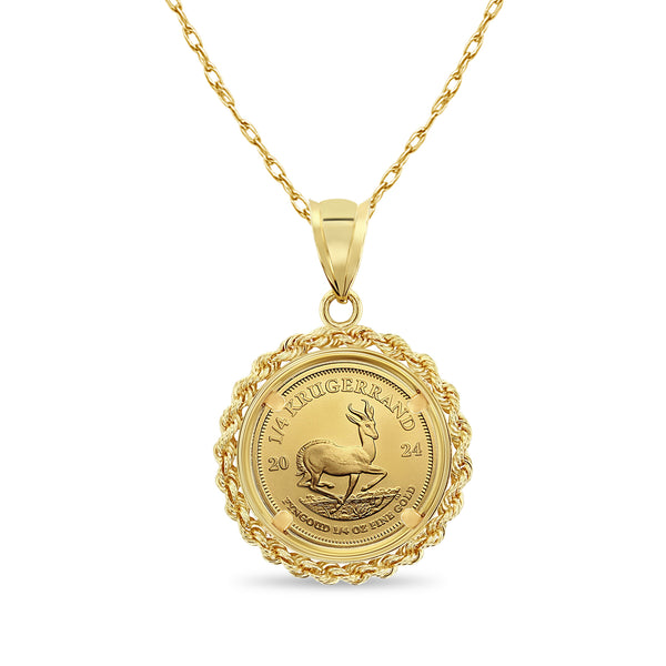 1/4OZ South African Krugerrand Coin Necklace with Rope Halo