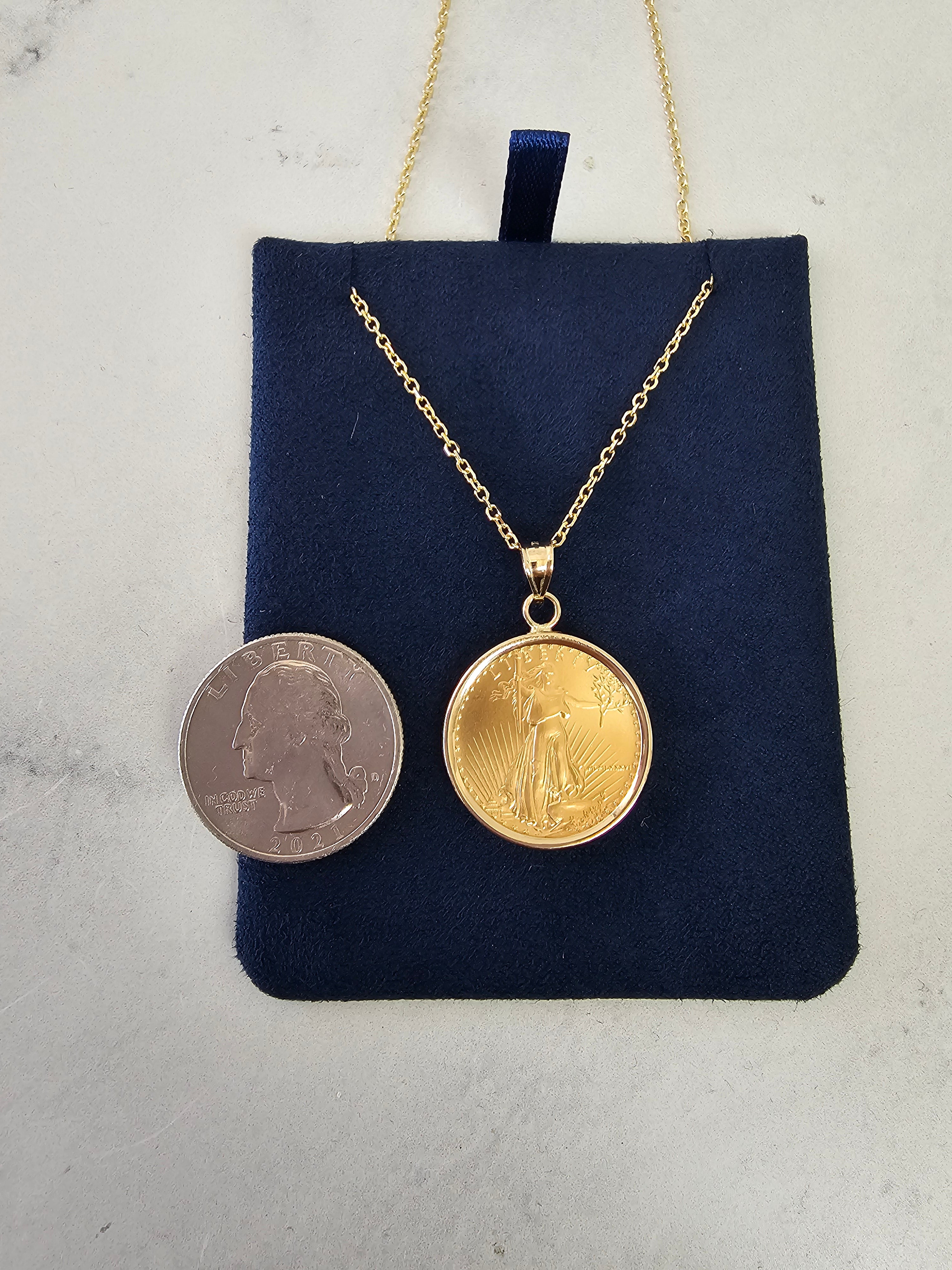 1/4OZ Lady Liberty Flying Eagle Coin Necklace with Polished Bezel