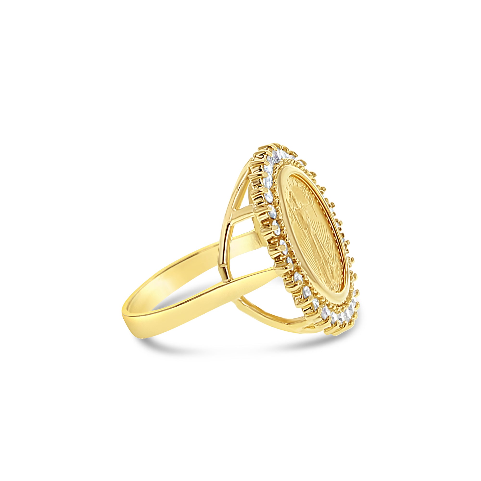 Krugerrand Coin Ring with Diamond Halo