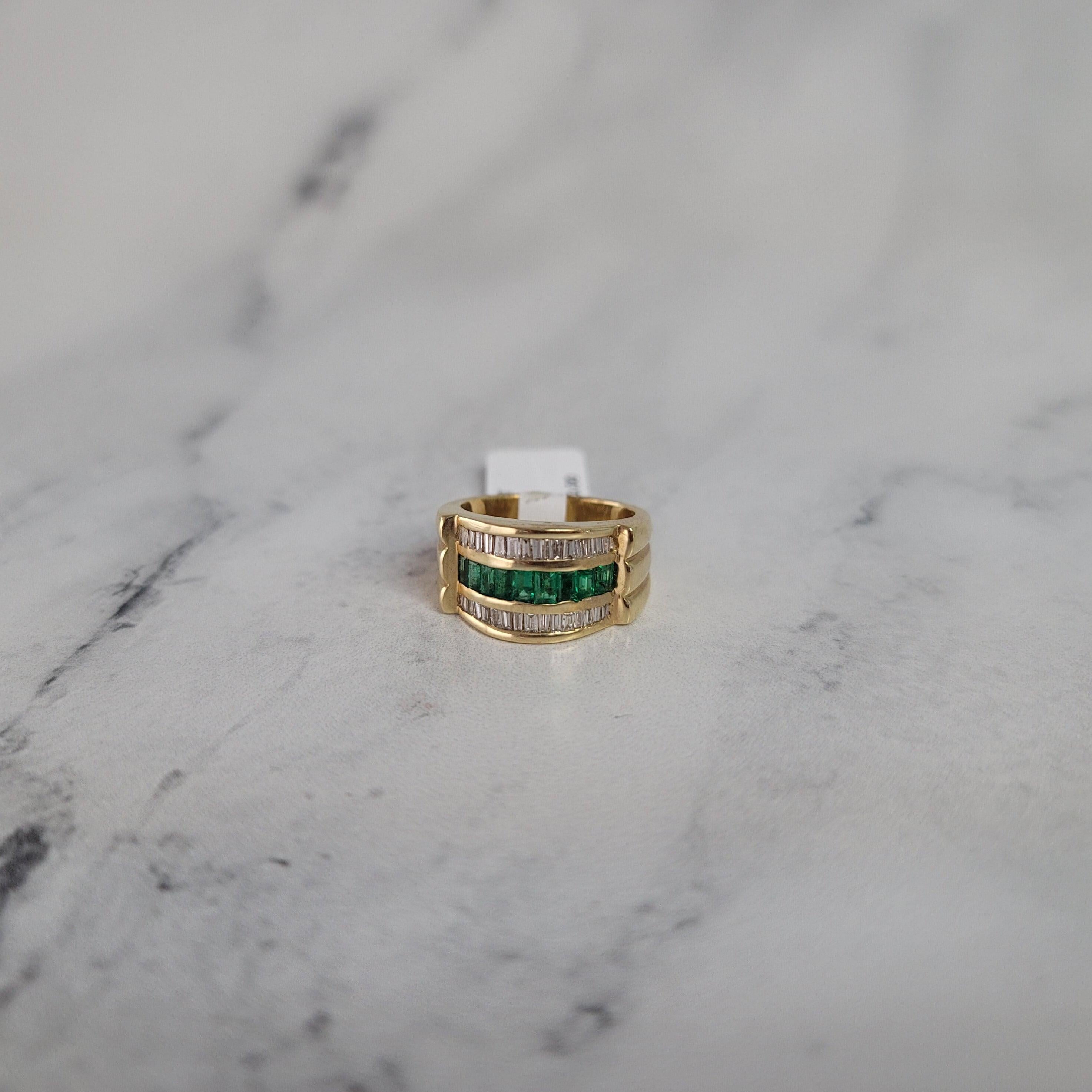 2 Carat Emerald Diamond Baguette Cocktail Ring
