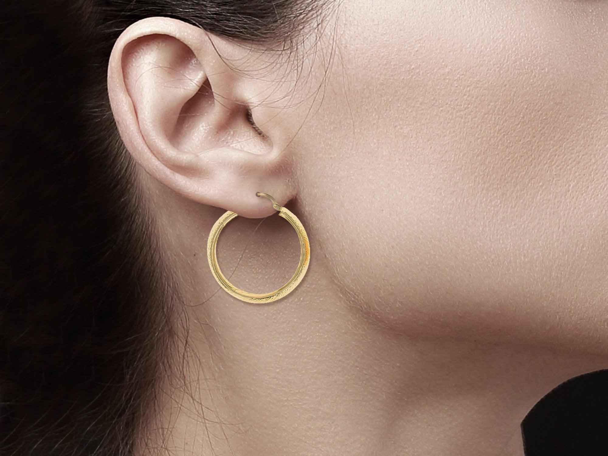 30MM Hammered Hoop Earrings 14k Yellow Gold