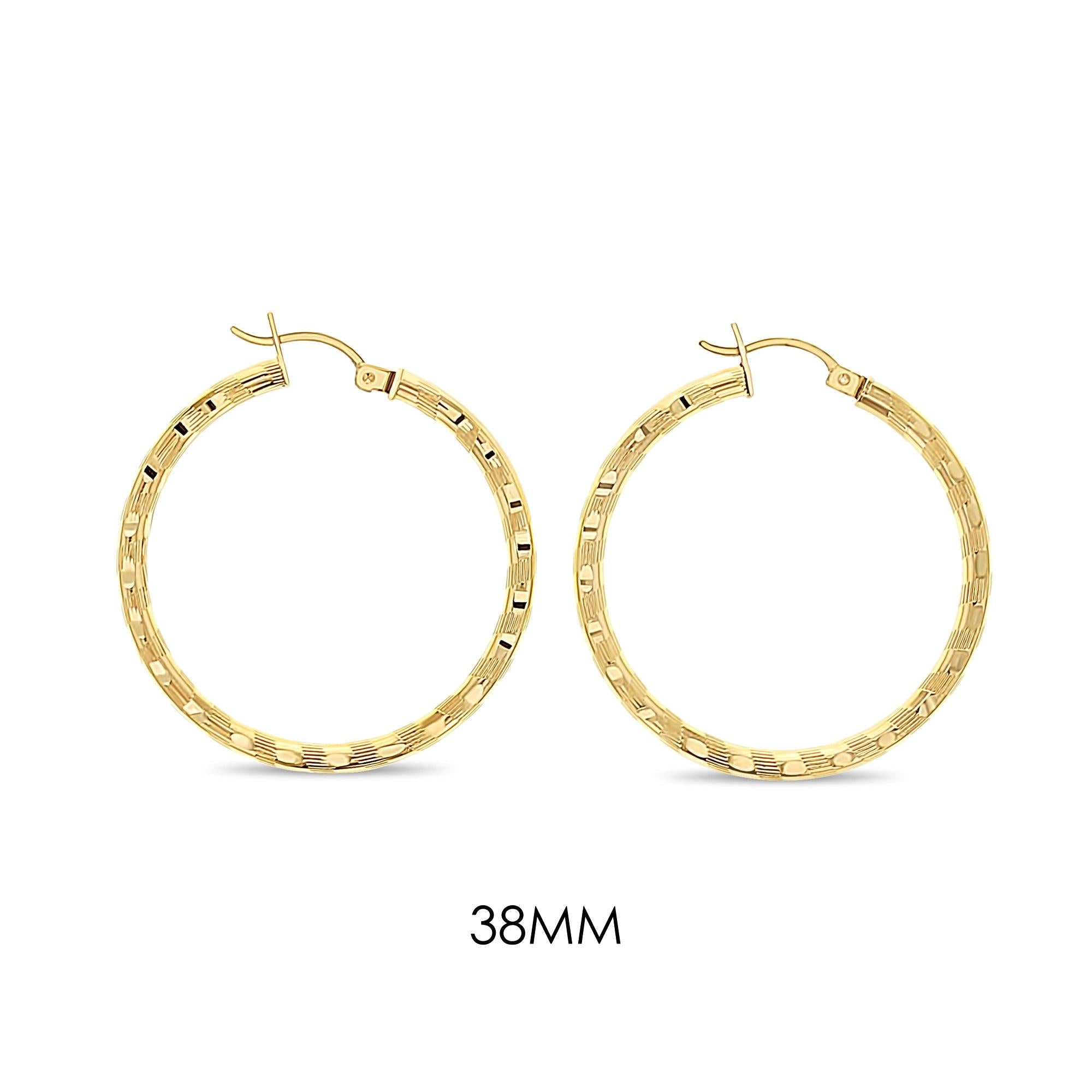 38MM Diamond Cut 14k Yellow Gold Hoops