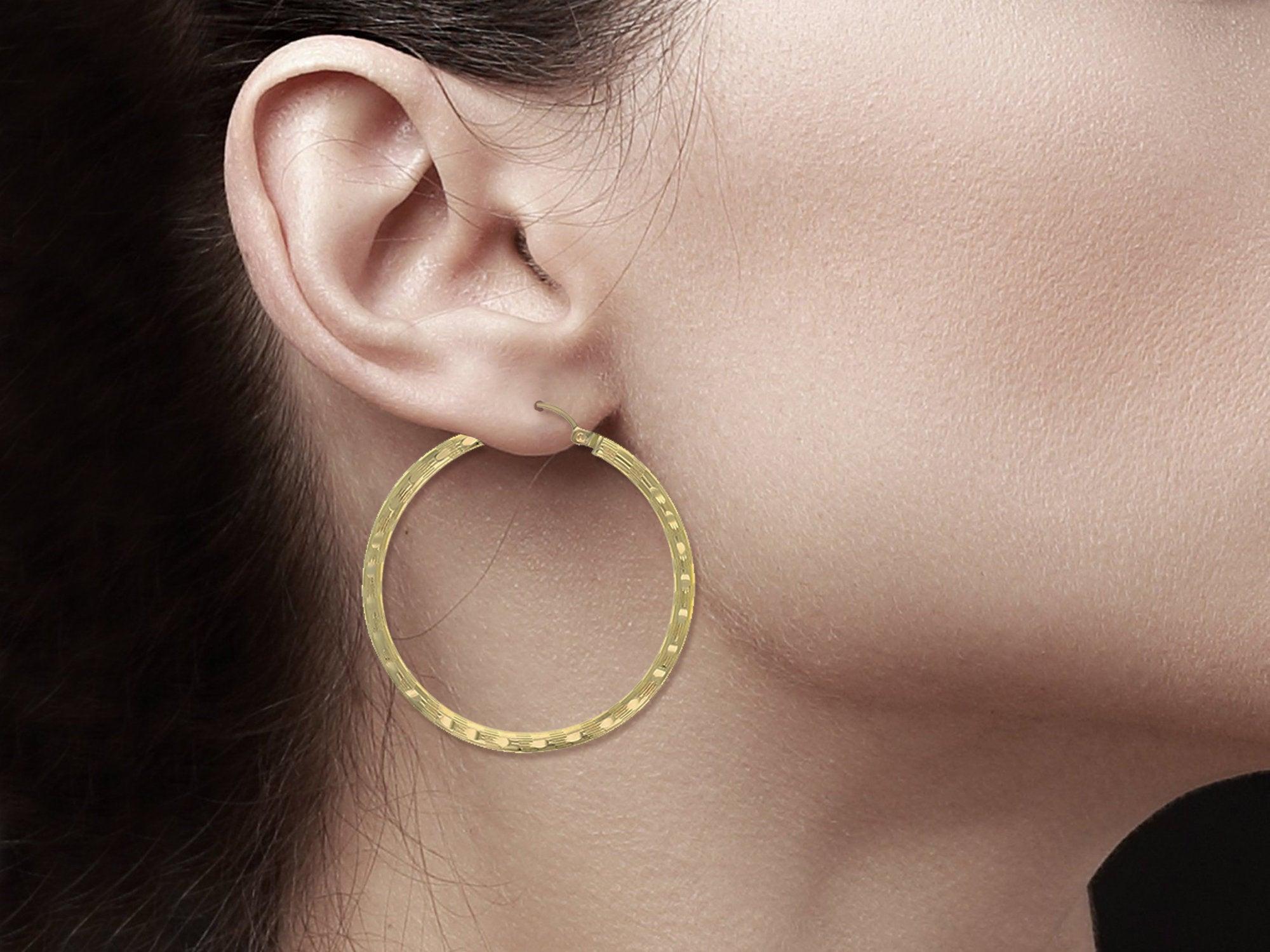 38MM Diamond Cut 14k Yellow Gold Hoops
