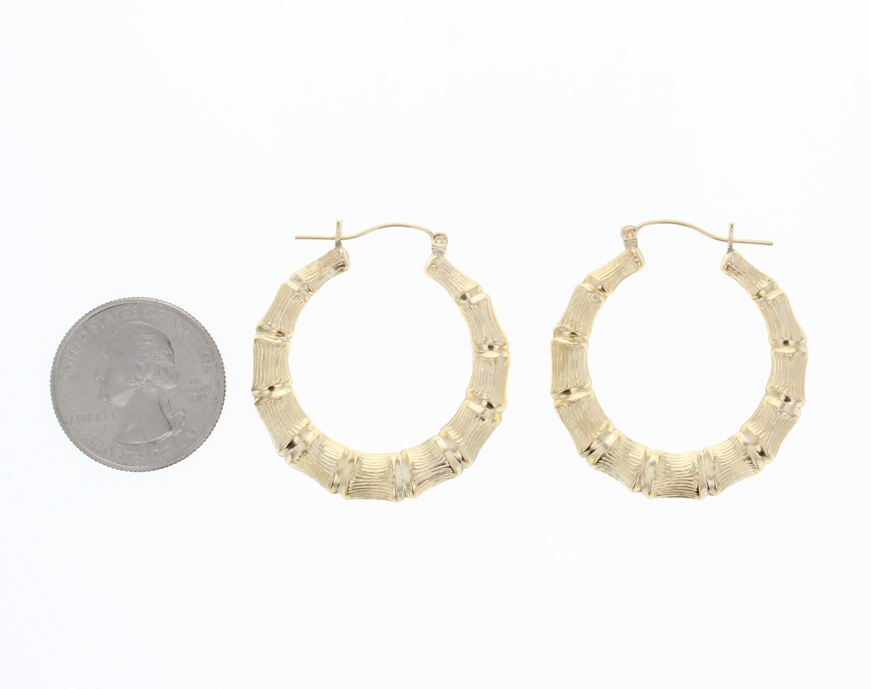 38MM Gold Bamboo Hoops 14k Yellow Gold