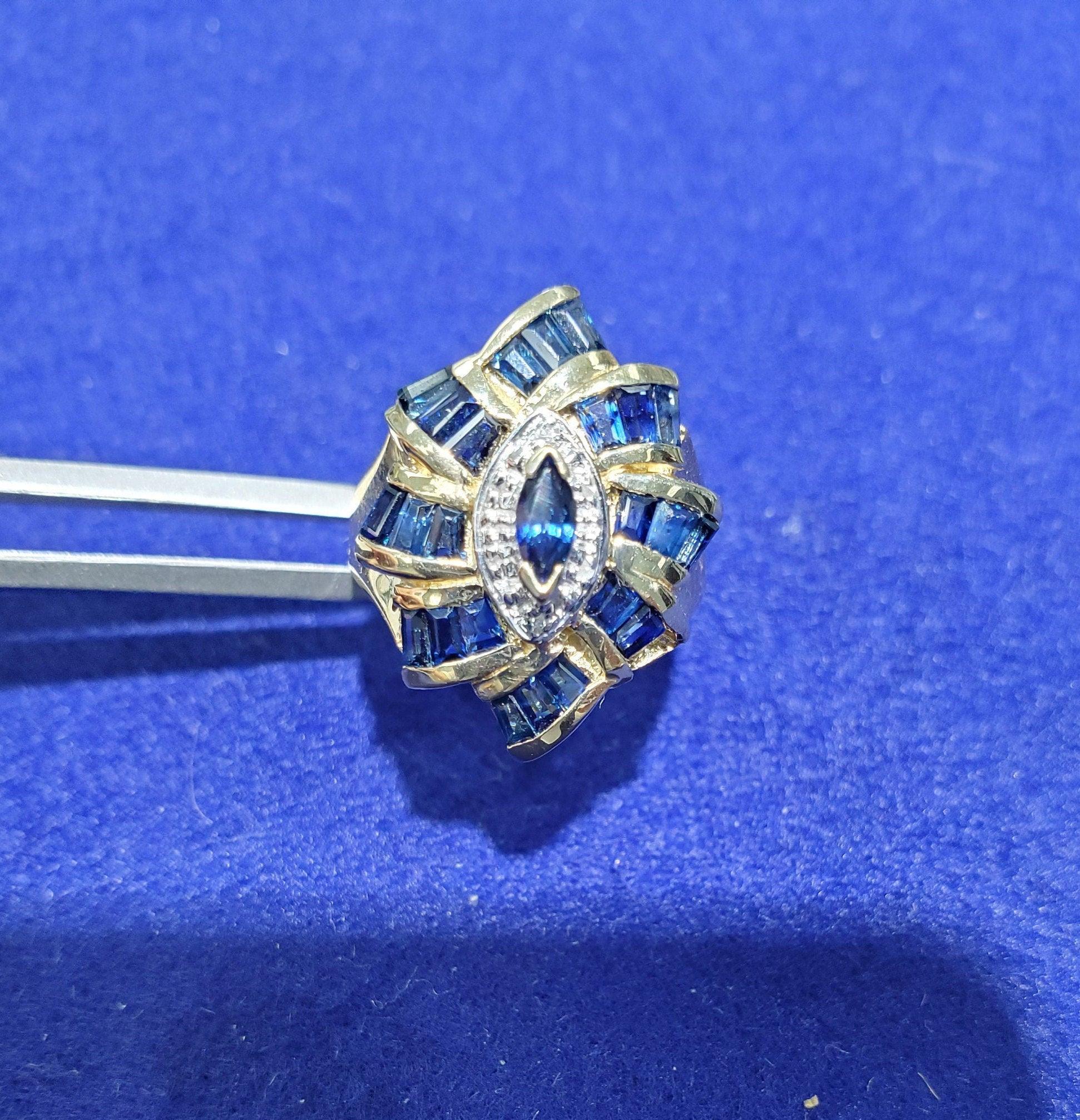 3 Carat Sapphire Diamond Cocktail Ring 10k Yellow Gold