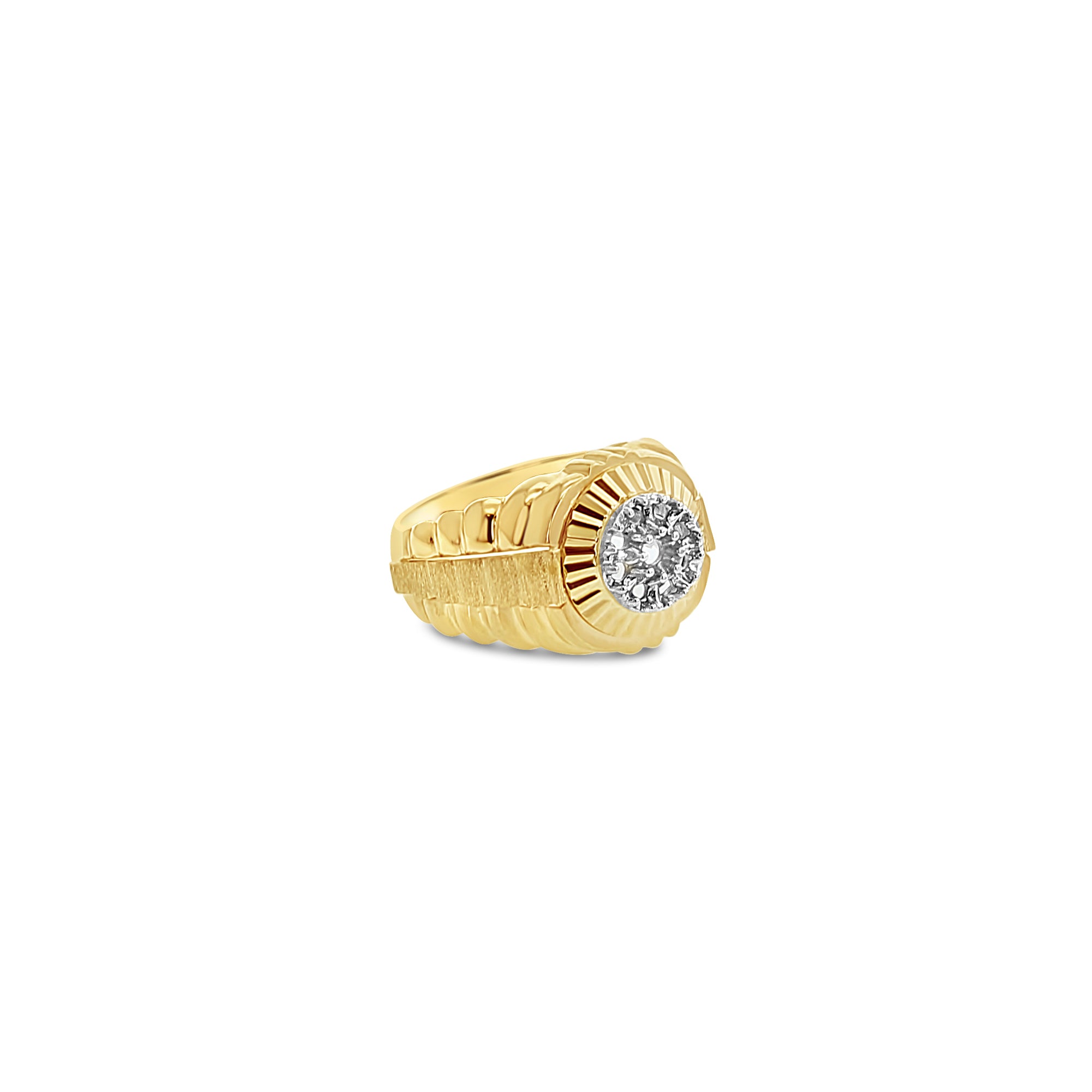 Bague de style présidentiel Rolex en diamant avec lunette cannelée