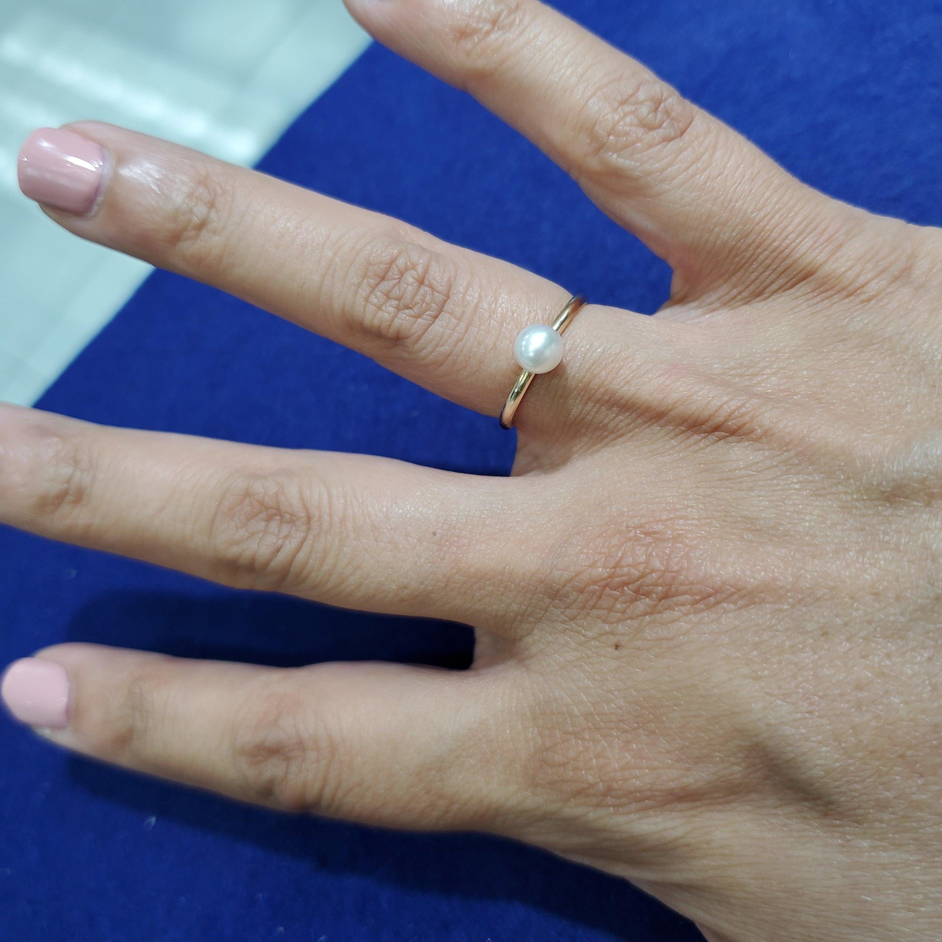 5mm - 6mm Solitaire Cultured Pearl Ring 14k Yellow Gold