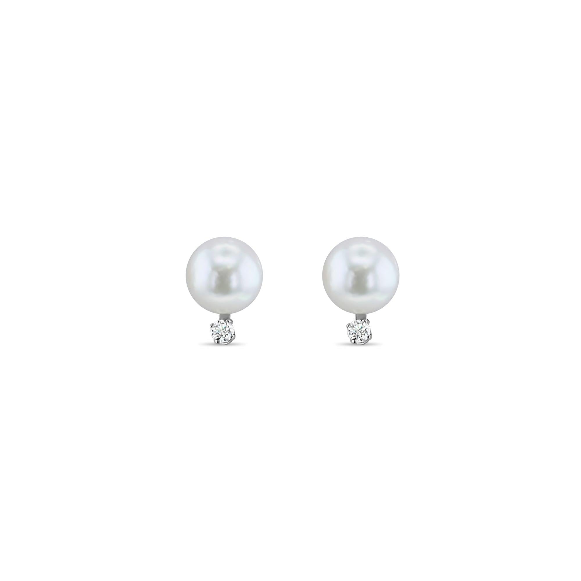 8MM Freshwater Pearl & Diamond Stud Earrings