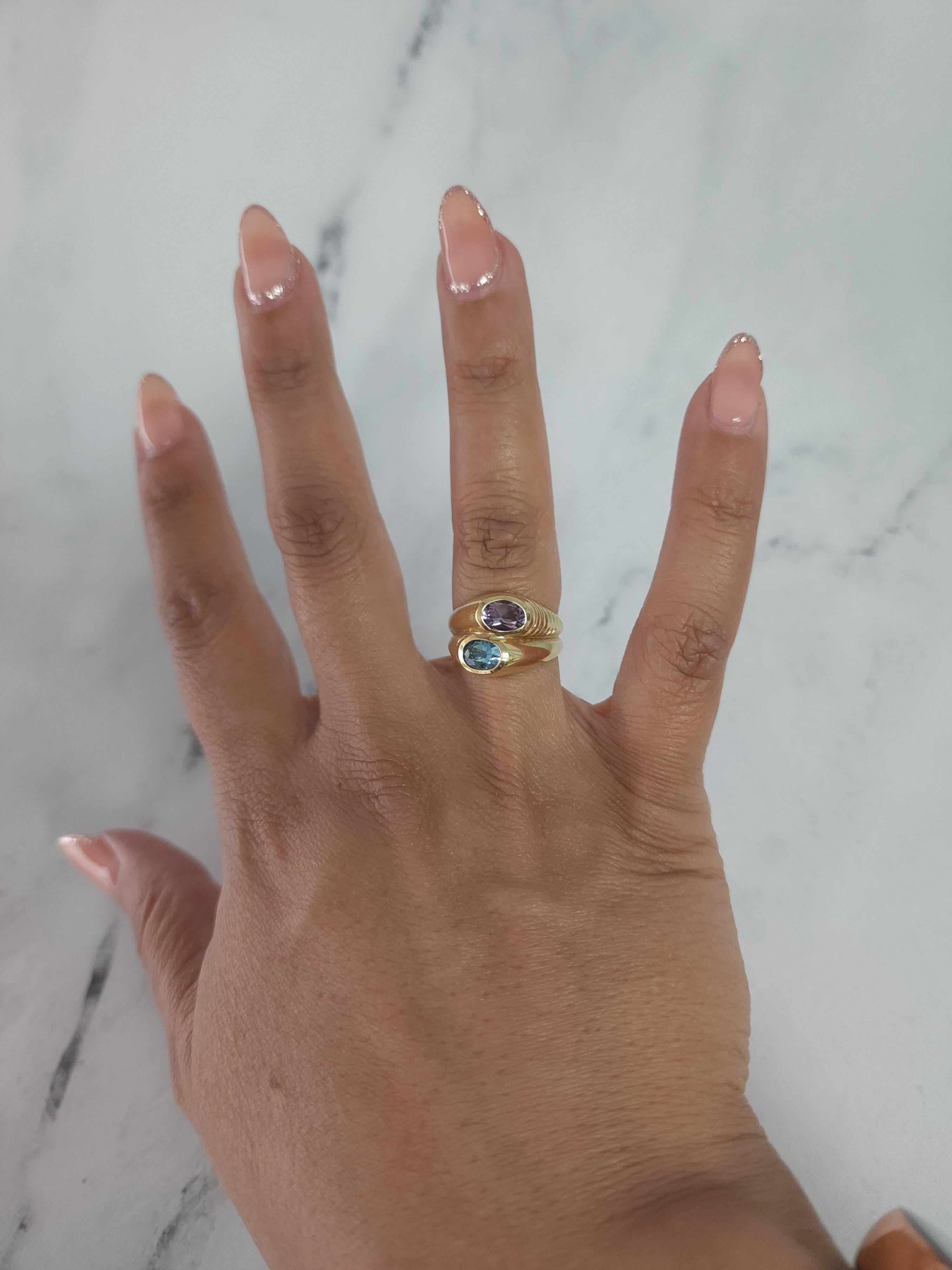 Amethyst & Blue Topaz Bypass Ring 14k Yellow Gold