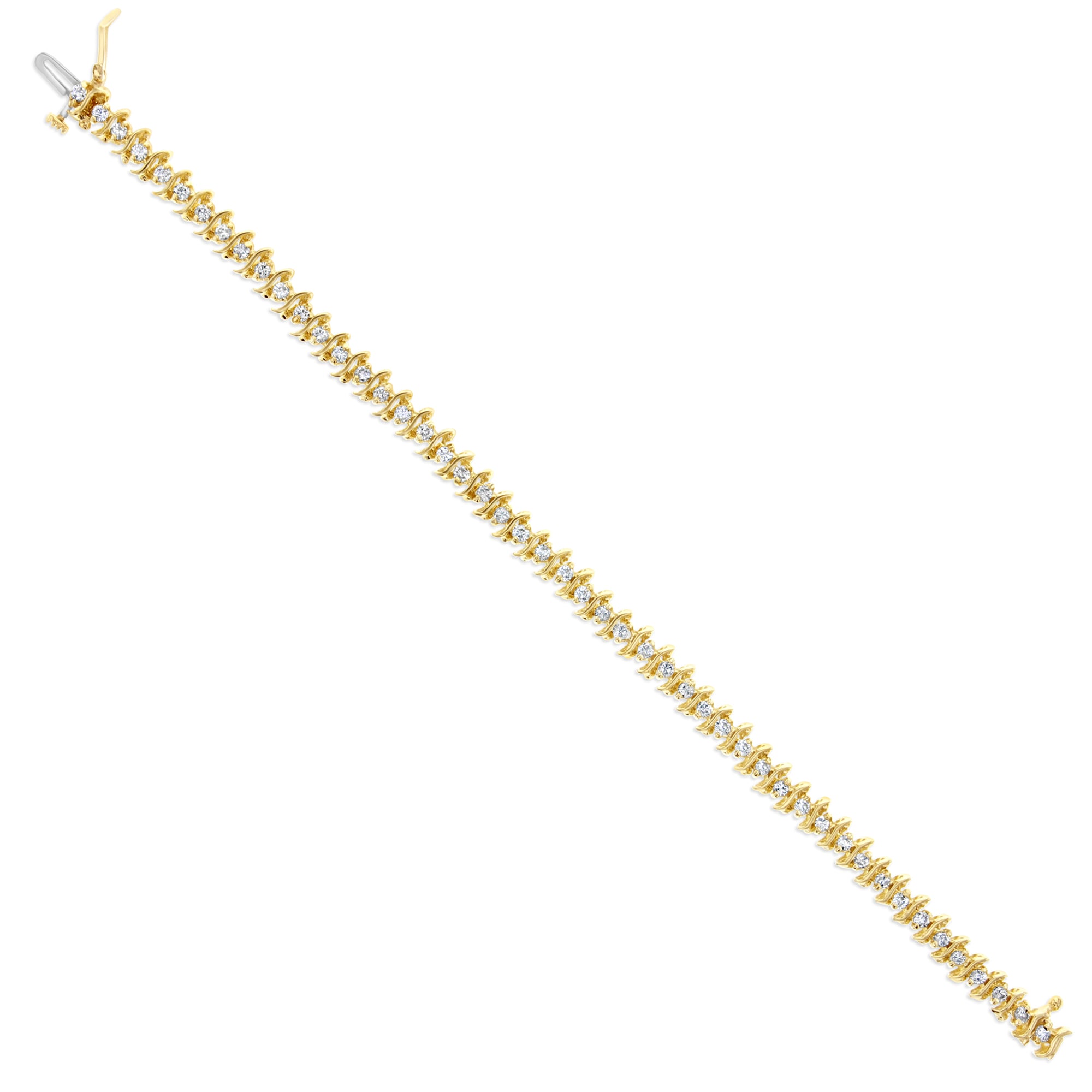 Pulsera de tenis con diamantes estilo S de 1,50 ct en oro amarillo de 14 k