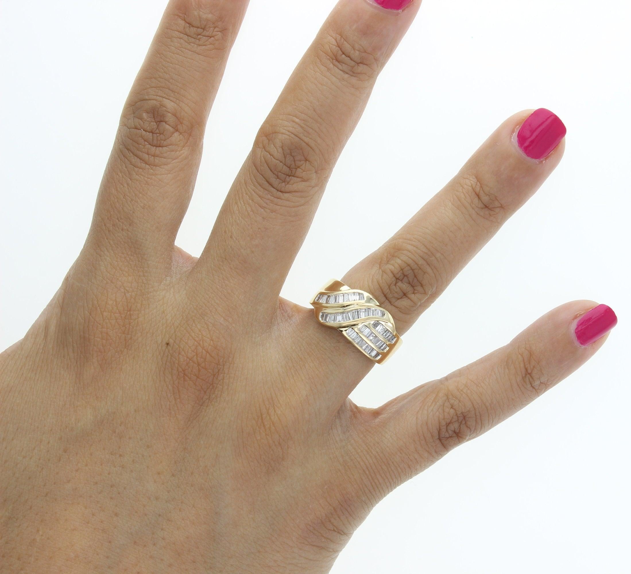 Baguette Diamond Cocktail Ring 1.00cttw 14K Yellow Gold