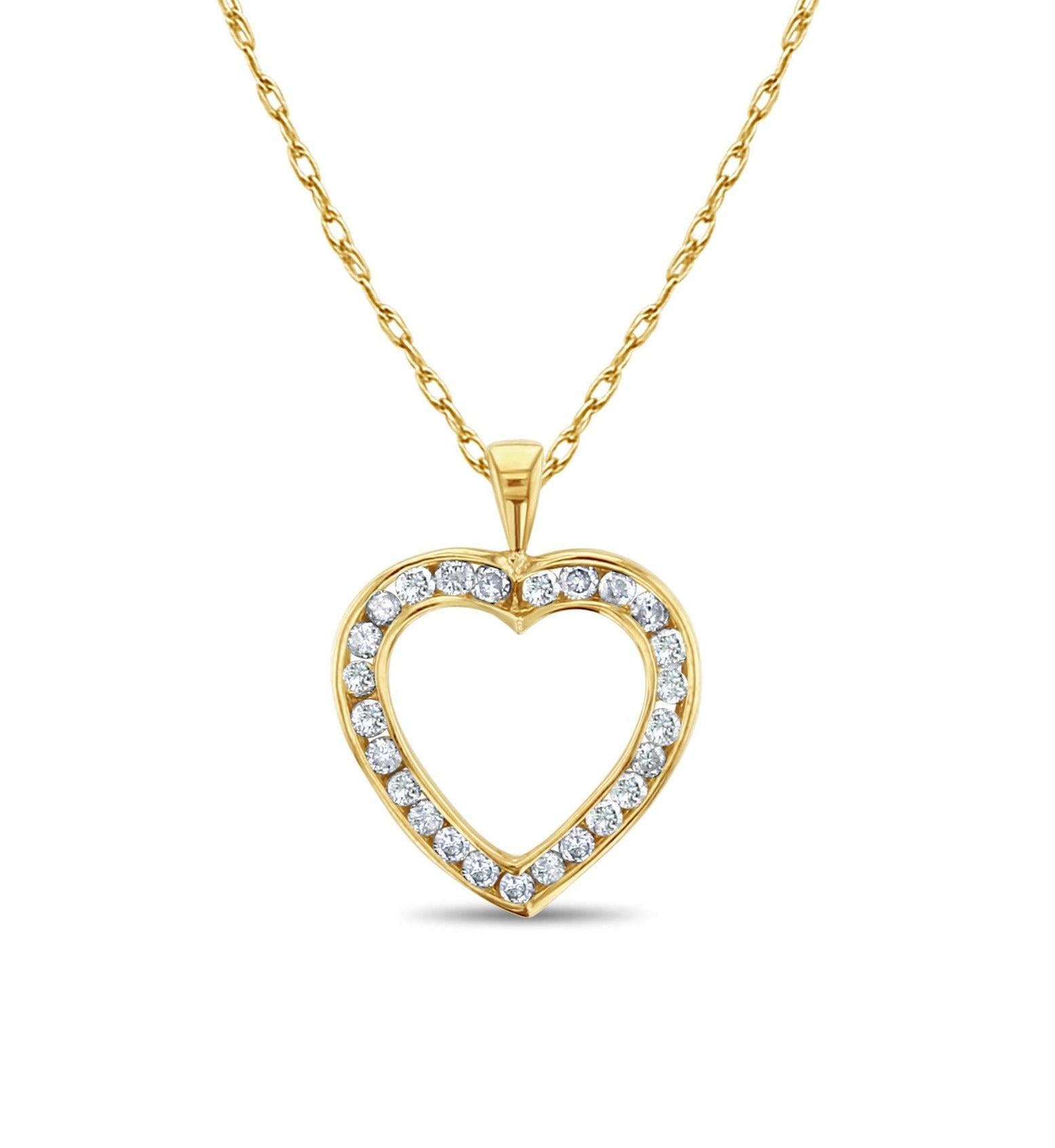 Channel Heart Shaped Diamond Necklace 1.17cttw 14k Yellow Gold