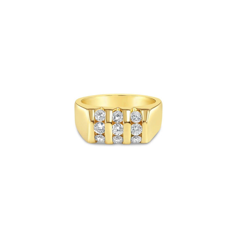 Curved Nine Stone Mens Diamond Ring 1.00cttw 14k Yellow Gold