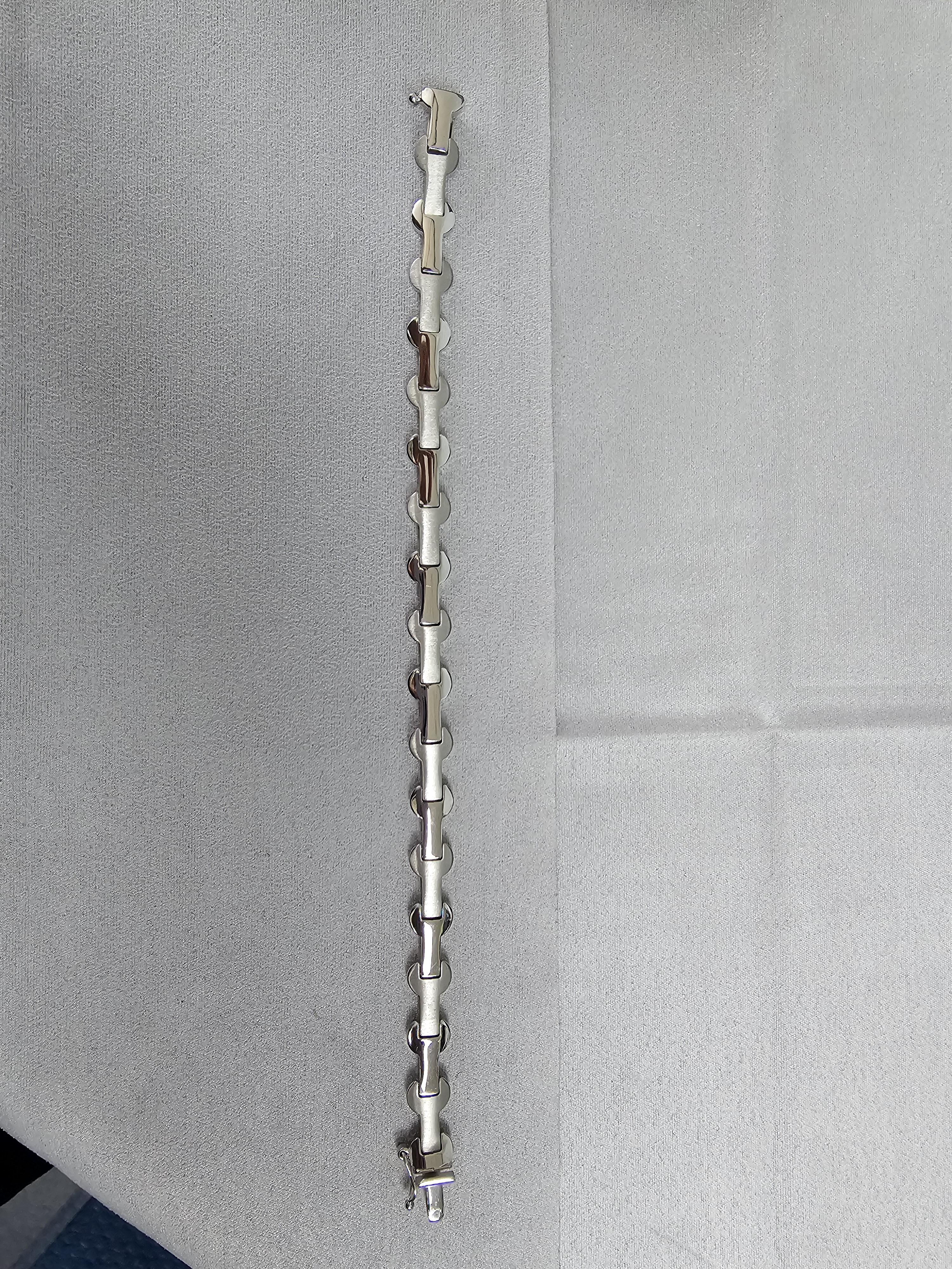 Brushed Satin & Polished Bone Shaped Bracelet 14k White Gold