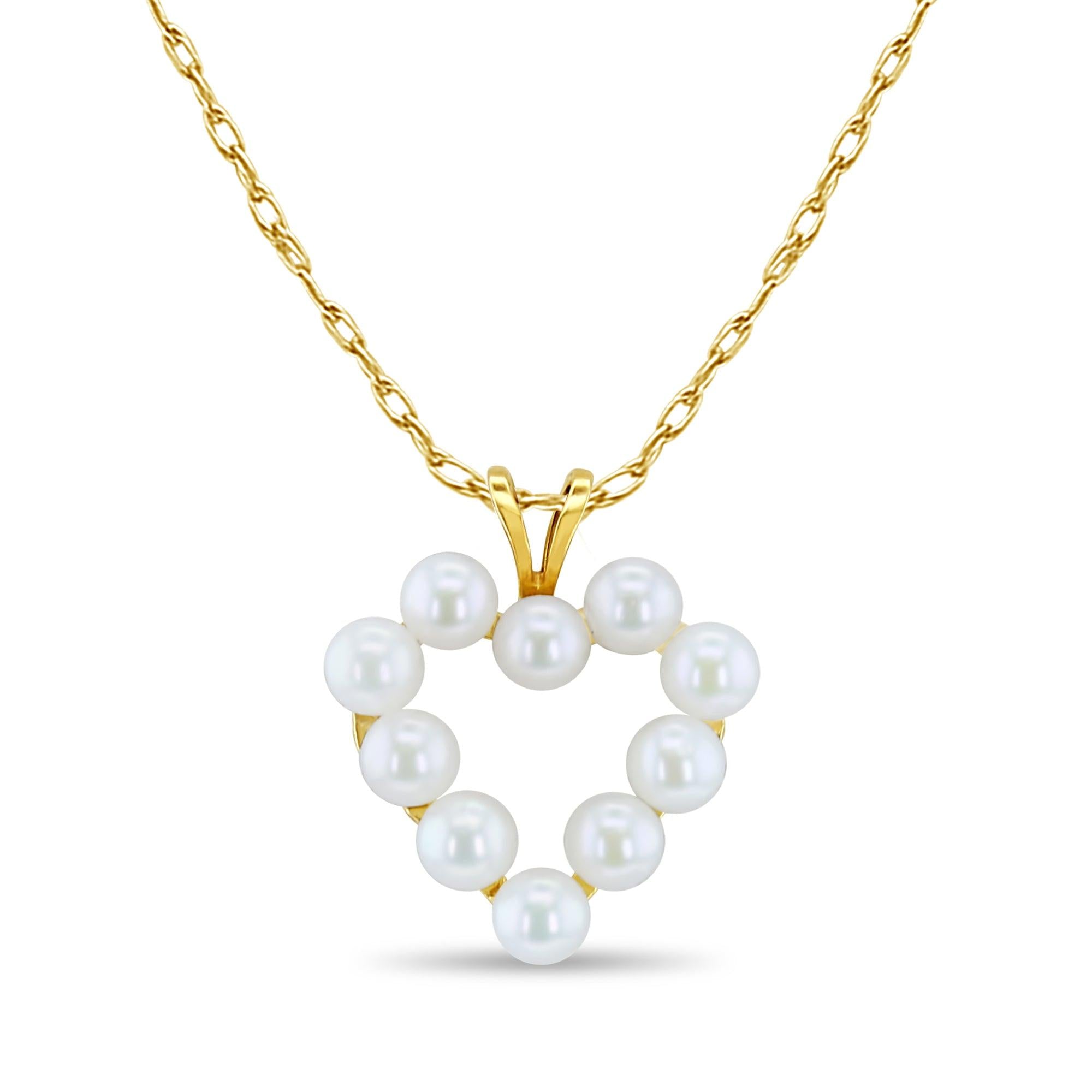 Dainty Pearl Heart Shaped Necklace 14k Yellow Gold