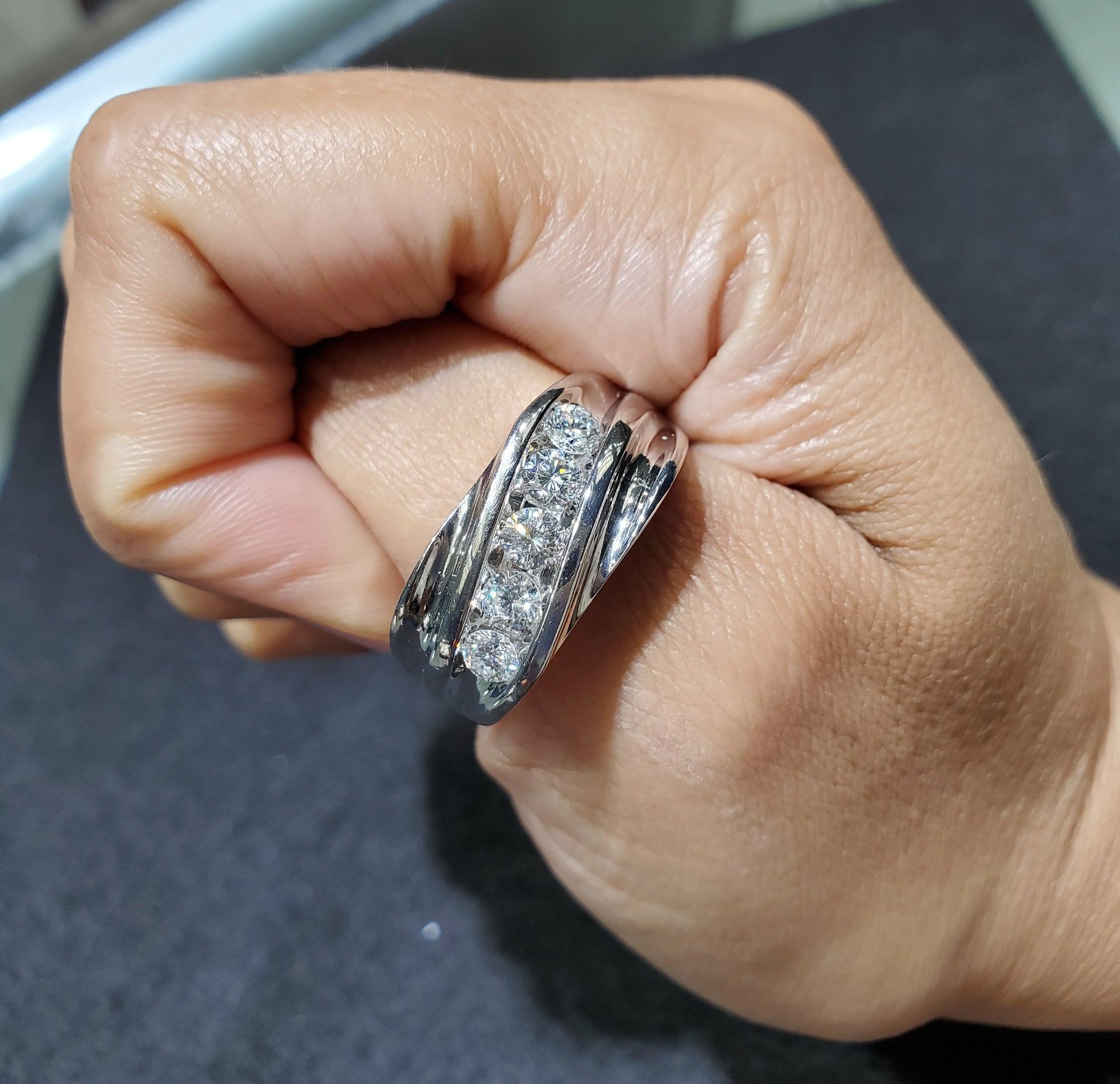 Diagonal Five Stone Diamond Wedding Band 1.50cttw 14k White Gold