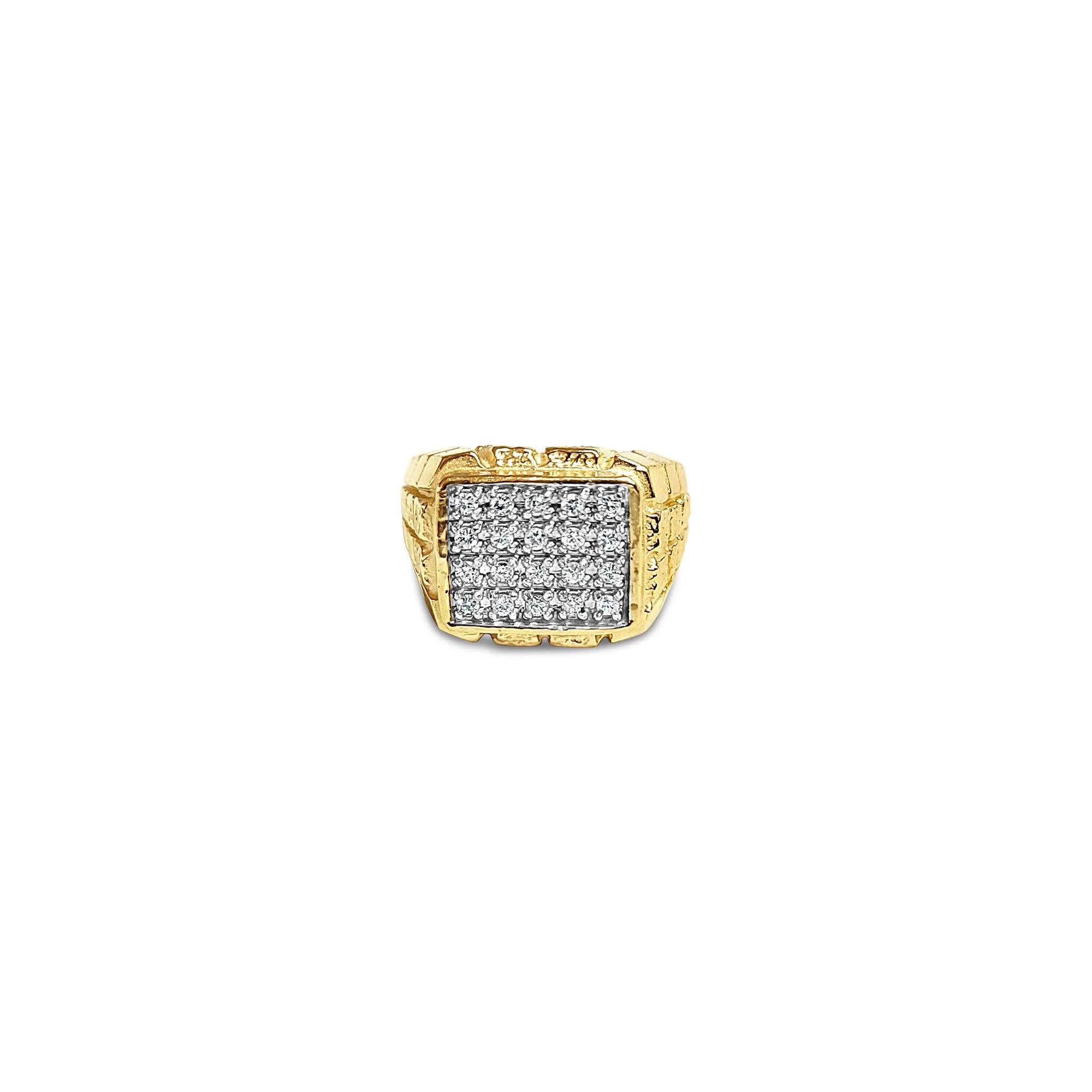 Diamond Cluster Ring with Brick Patterned Band 1.00cttw 14k Yellow Gold