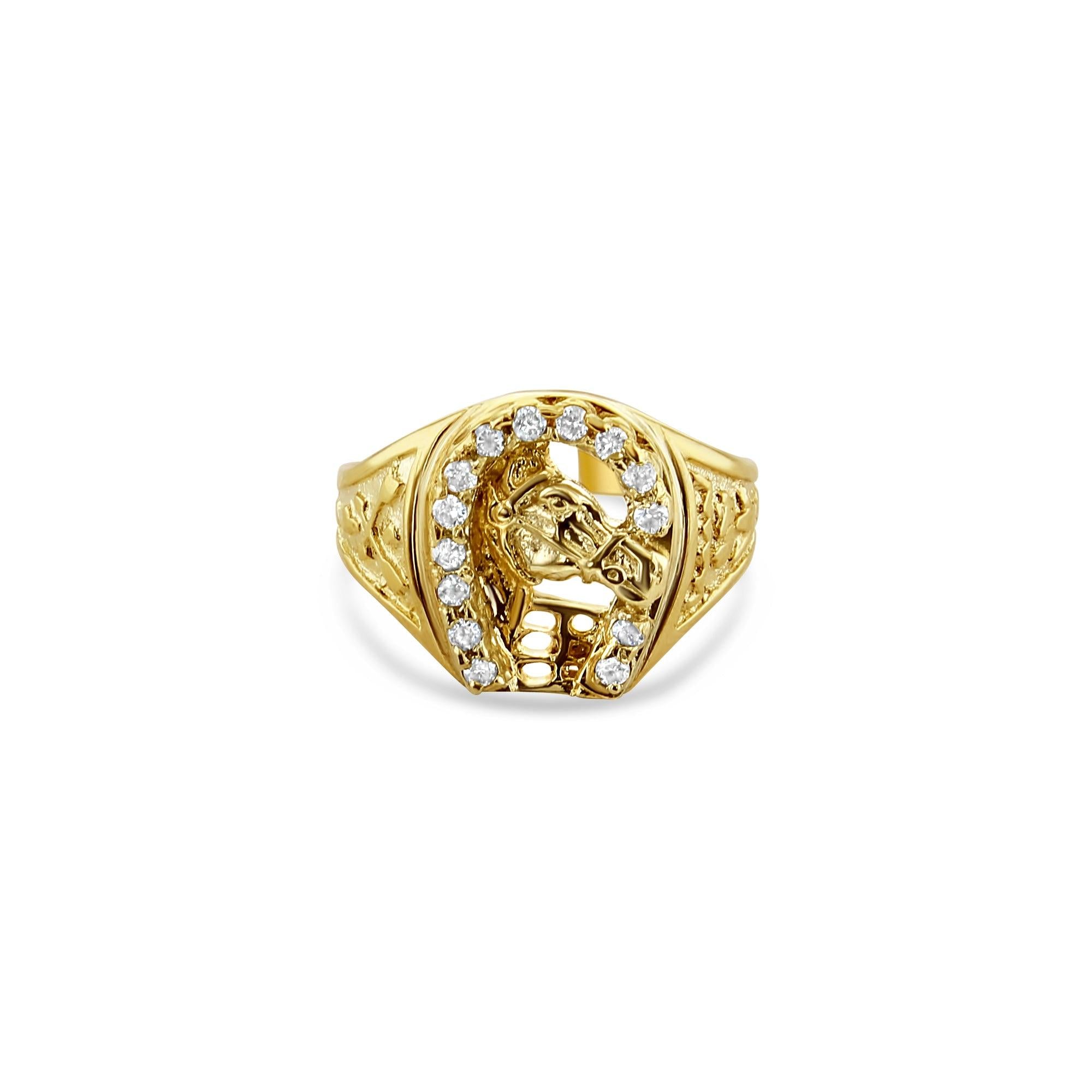 Diamond Horseshoe with Horsehead .33cttw 14k Yellow Gold