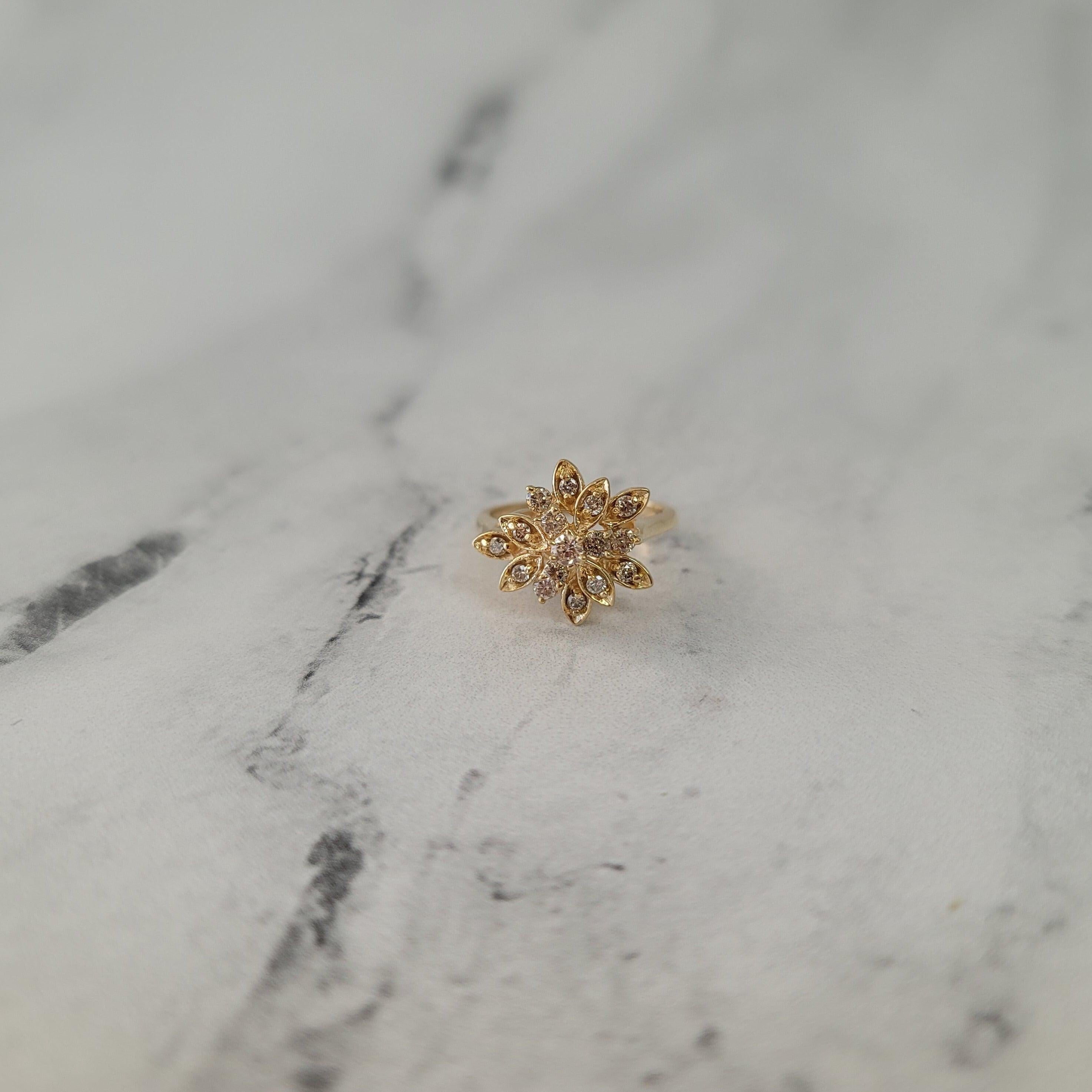 Diamond Leaf Cluster Ring 14k Yellow Gold