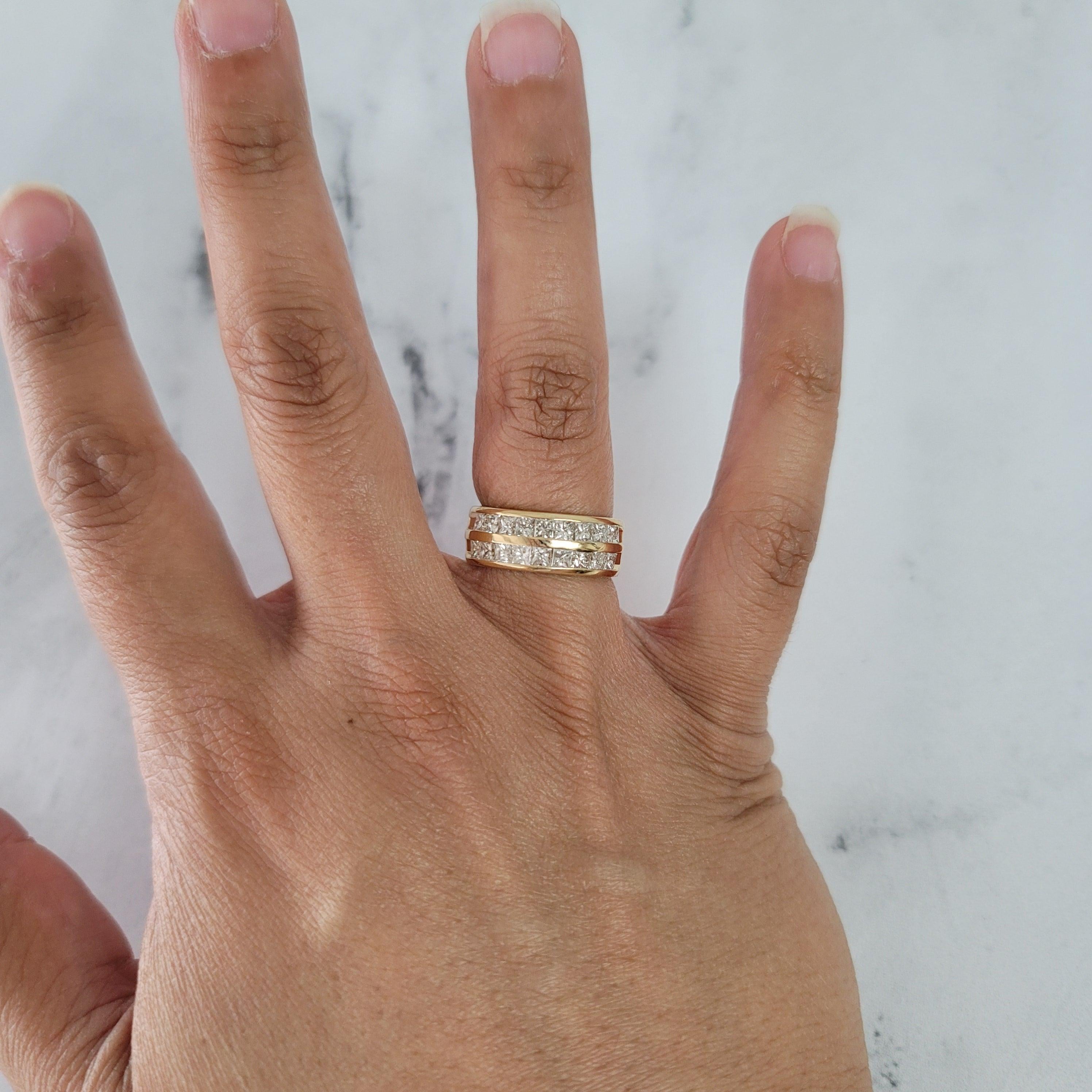 Double Row Princess Diamond Wedding Band