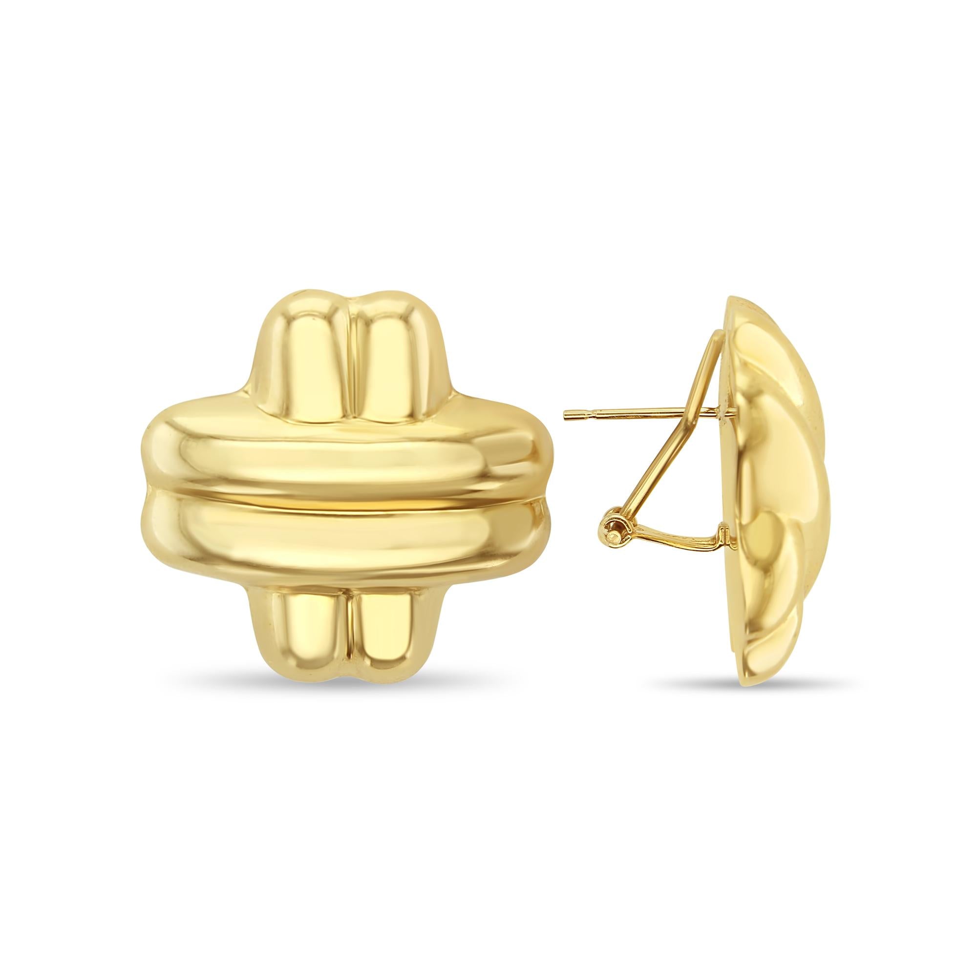 Cross Shaped 14k Yellow Gold Omega Clip-On Earrings