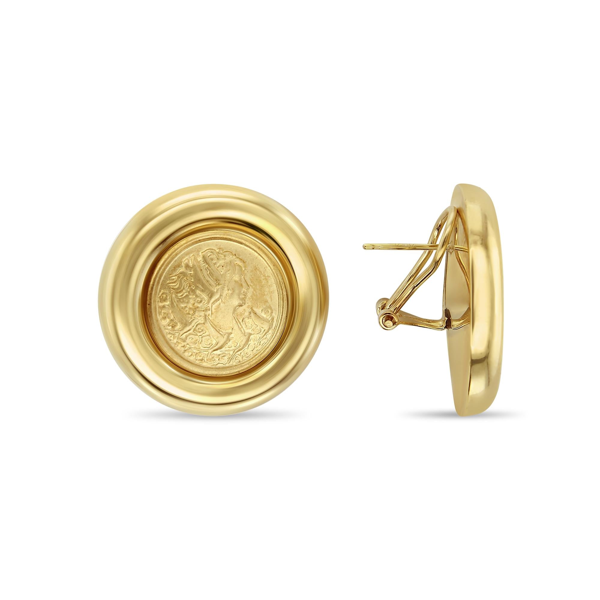 Greek Goddess Aphrodite with Dove Design Omega Clip-On Earrings