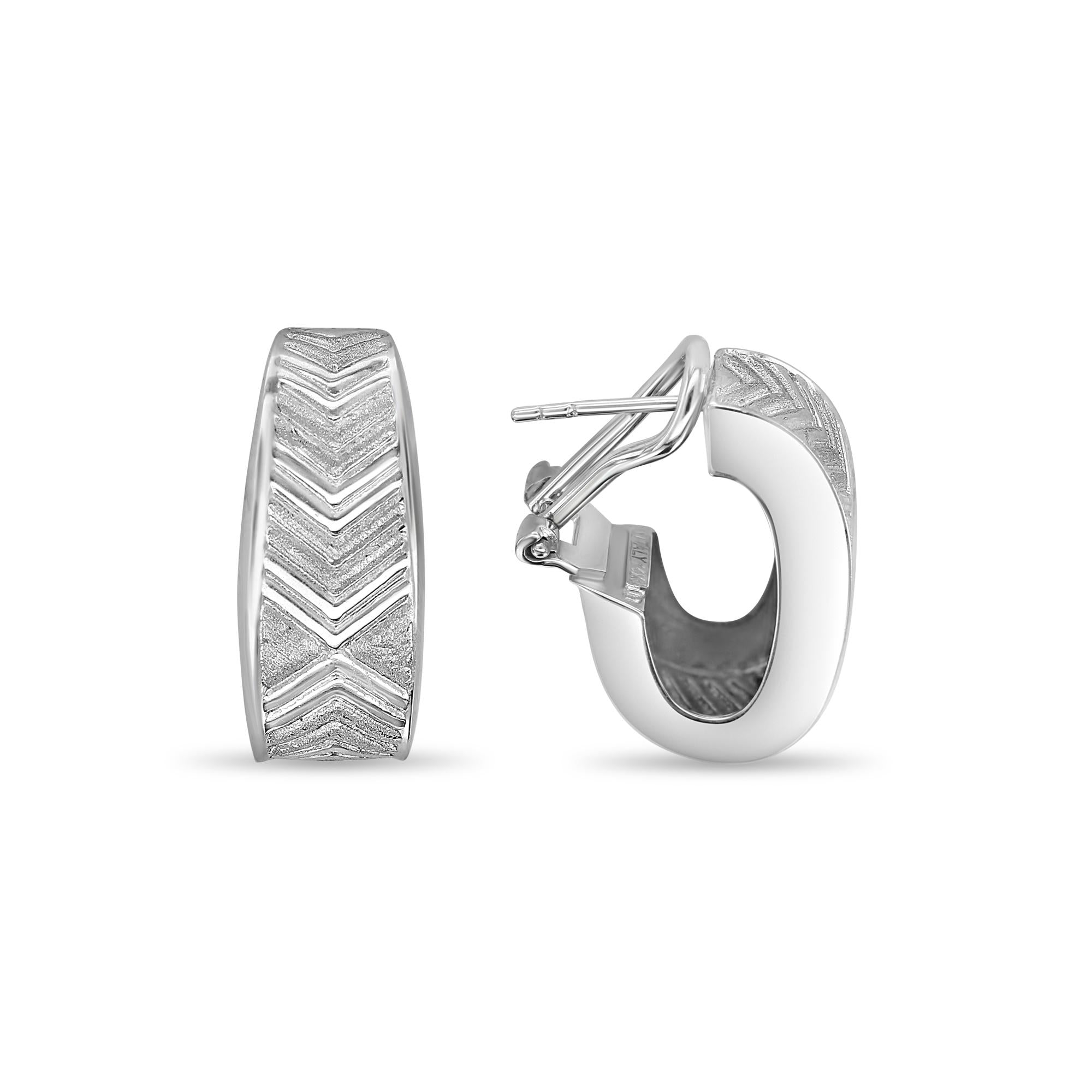 Arrow Textured Design Hoop Earrings 14k White Gold