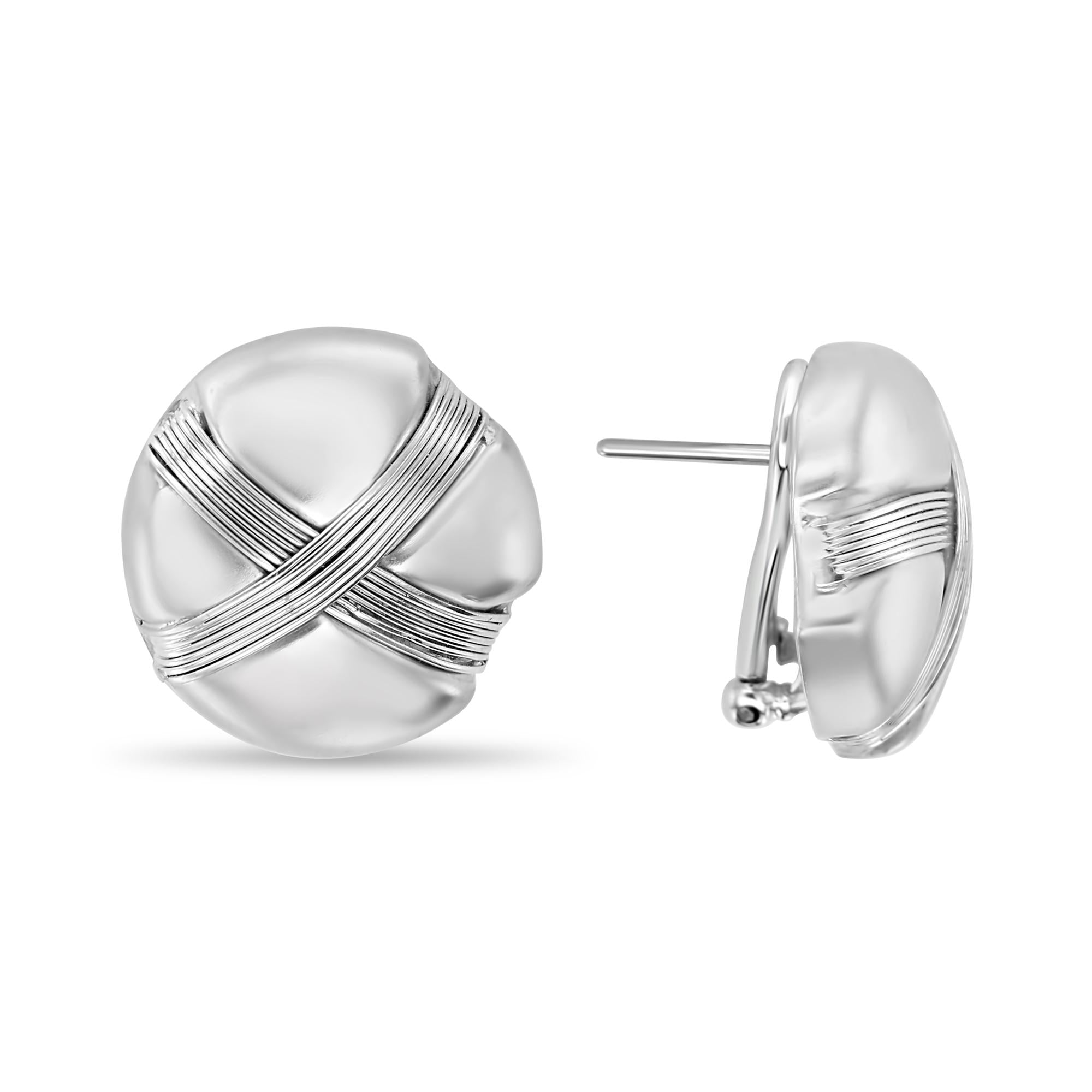 Polished Round with X Textured Design 14k White Gold